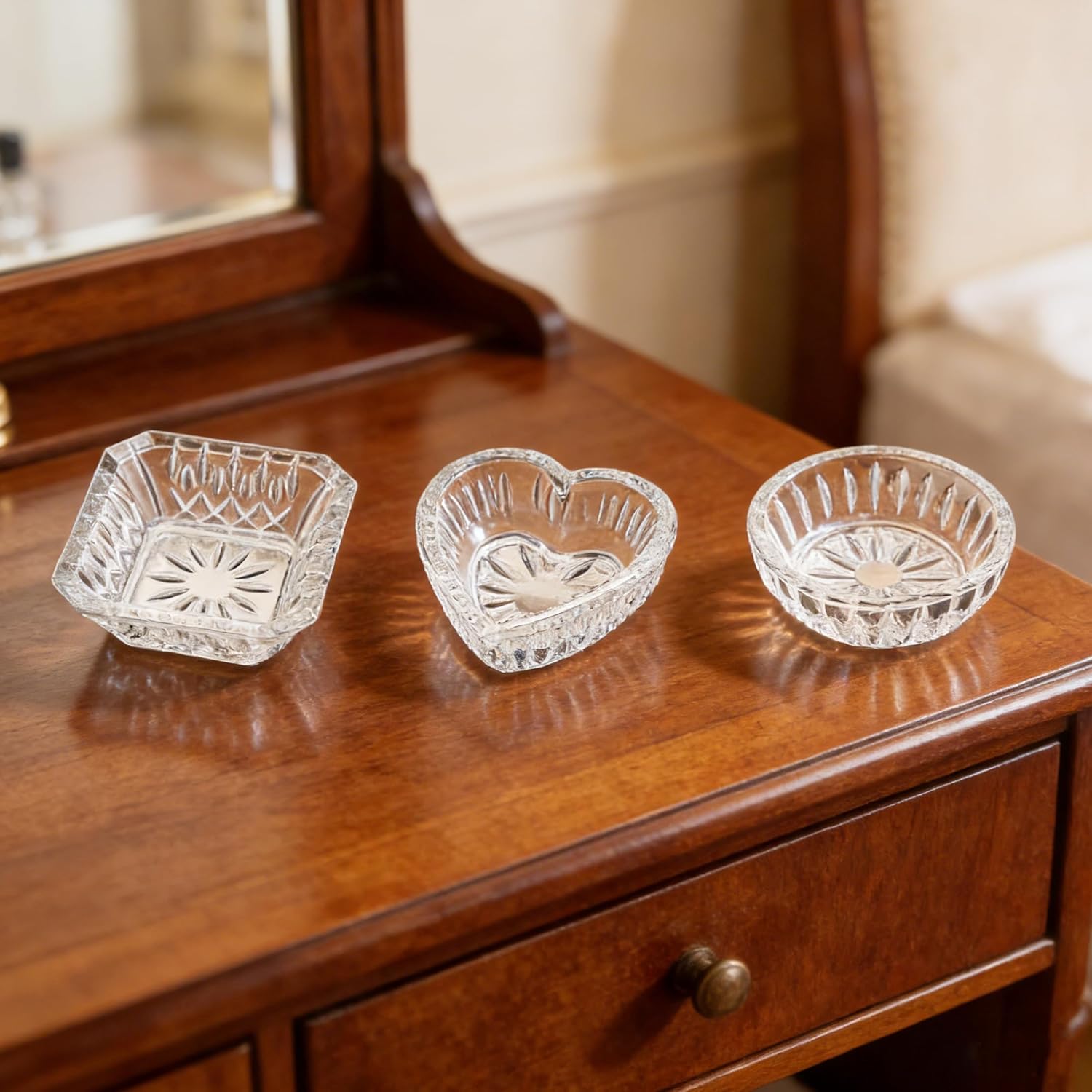 Jewelry Dish Tray for Women Crystal Ring Holder / Clear / Set of 3