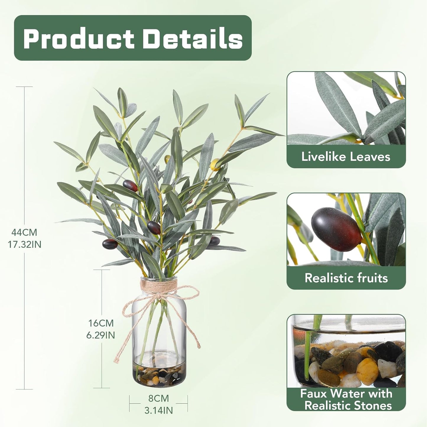 15.74" Artificial Olive Branches in Glass Vase / Sl-0977 / Natural