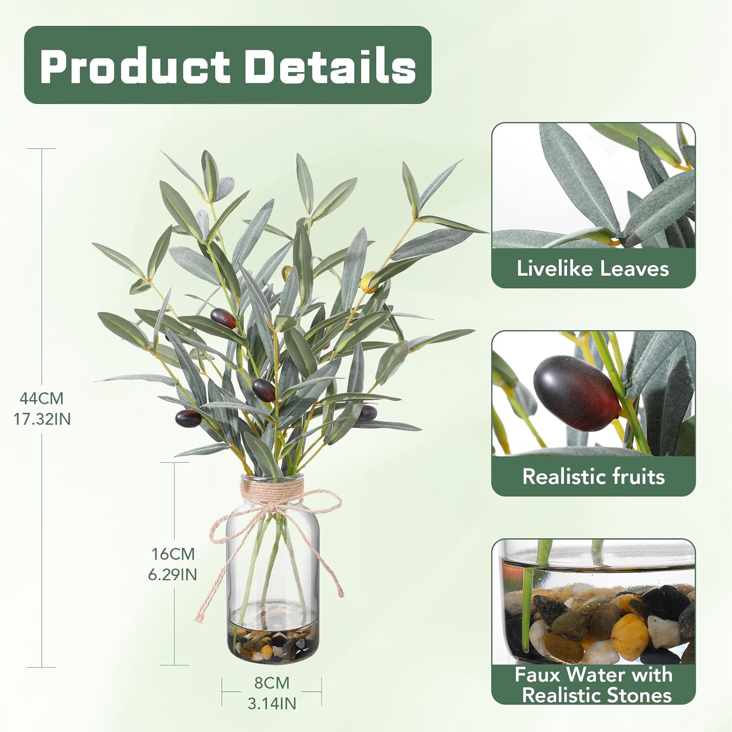 15.74" Artificial Olive Branches in Glass Vase / Sl-0977 / Natural