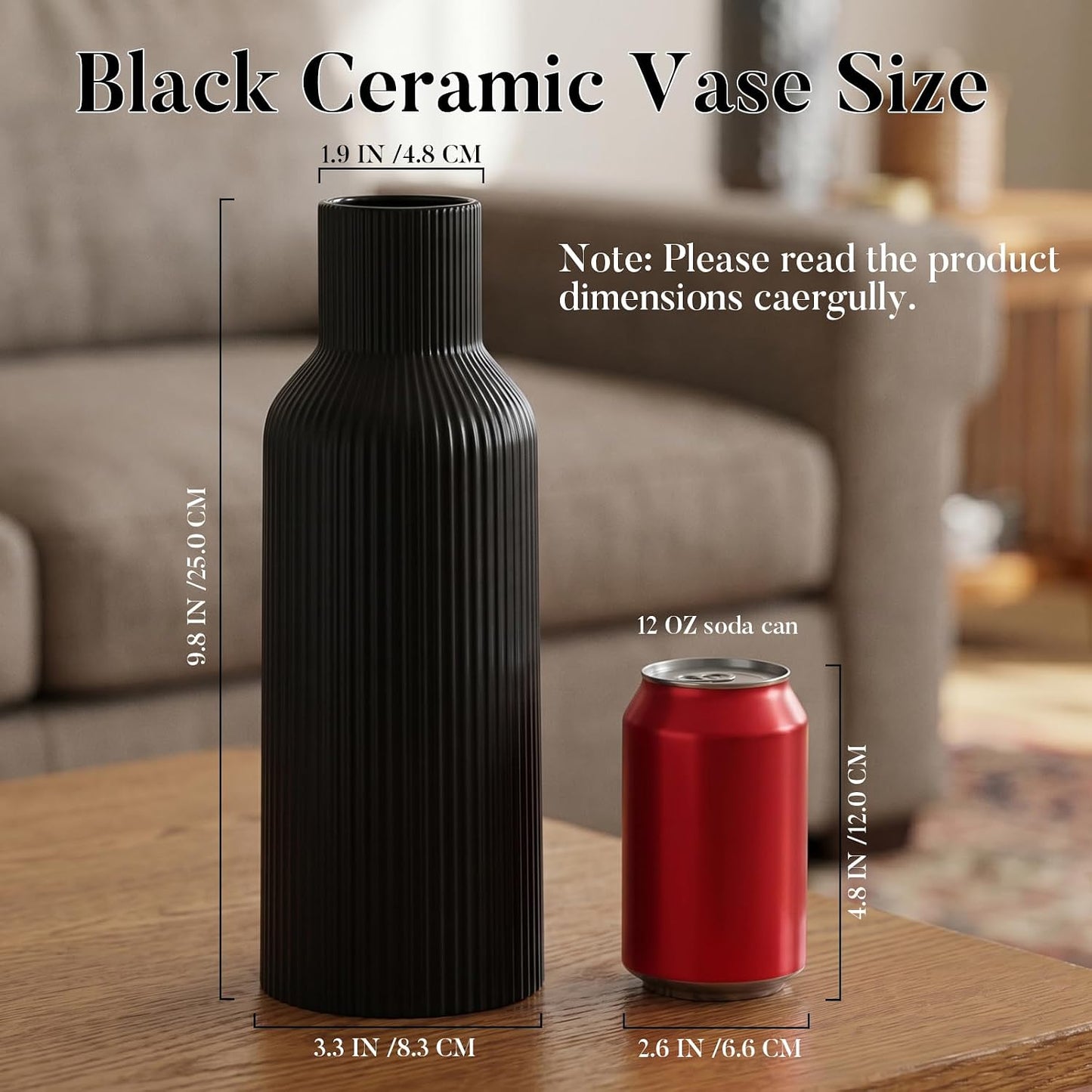 Tall Ceramic Vase / 1-piece-set / Large Black