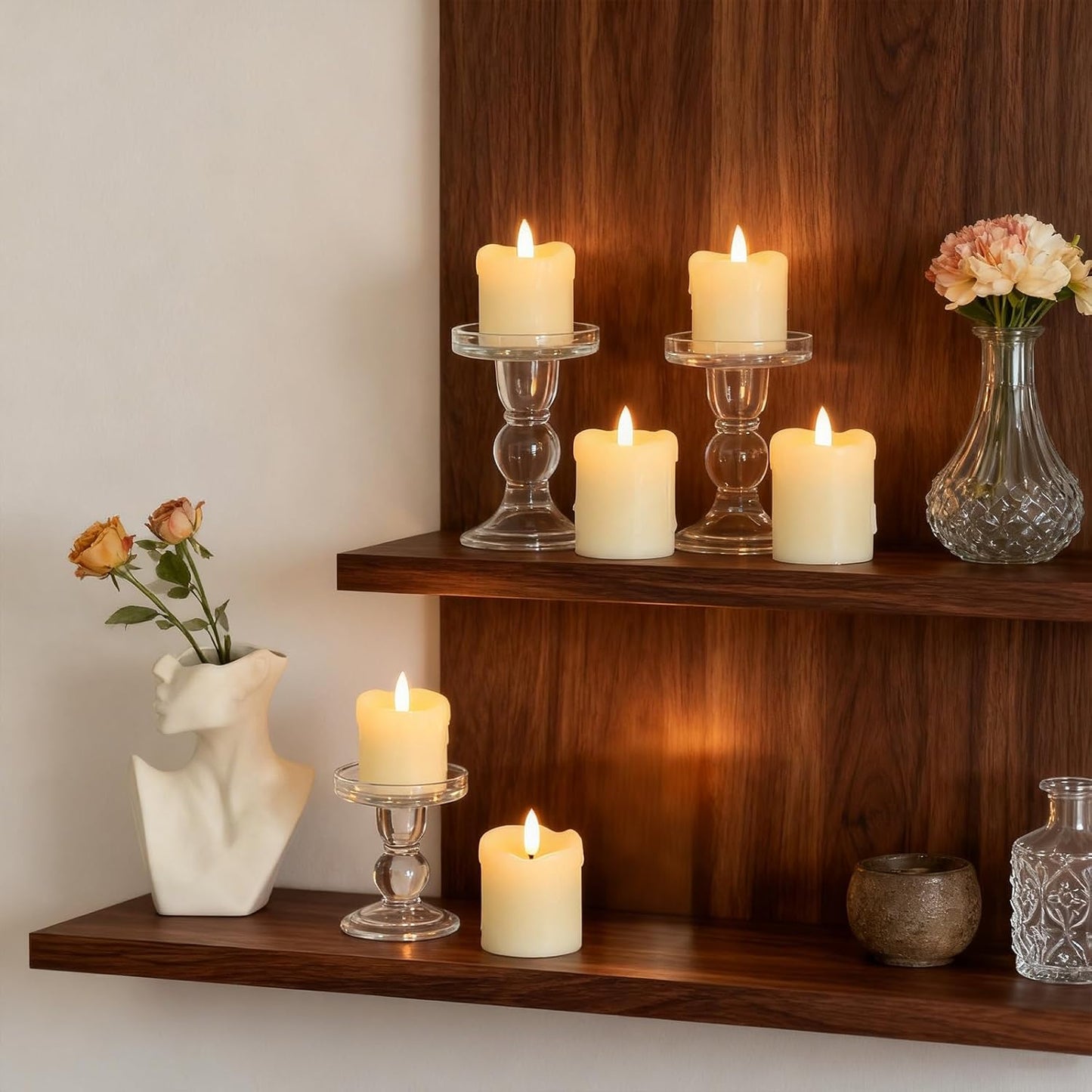Lezonic Flameless Votive Candles Battery Operated with Remote and Timer, Pack of 6 (D:2" X H:2") LED Ivory White Long