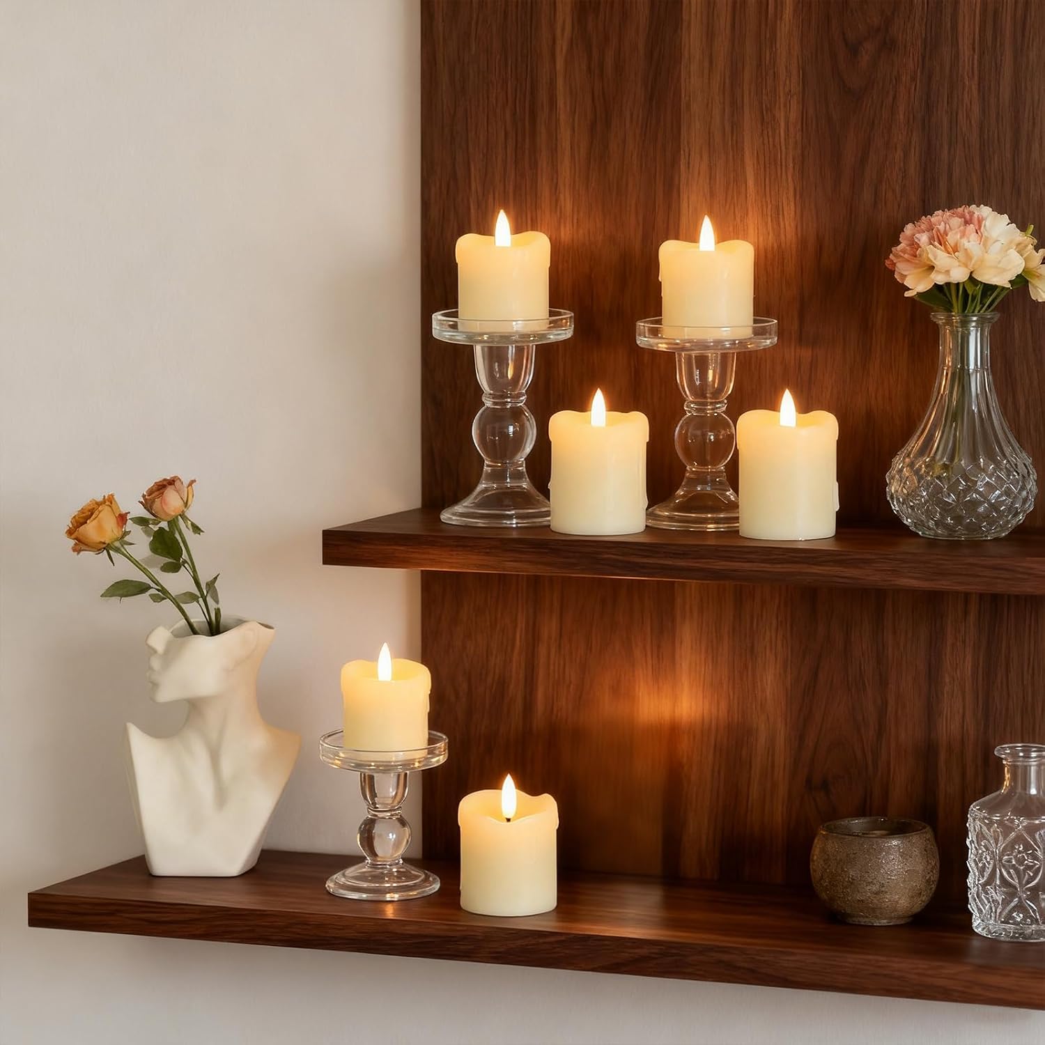 Lezonic Flameless Votive Candles Battery Operated with Remote and Timer, Pack of 6 (D:2" X H:2") LED Ivory White Long