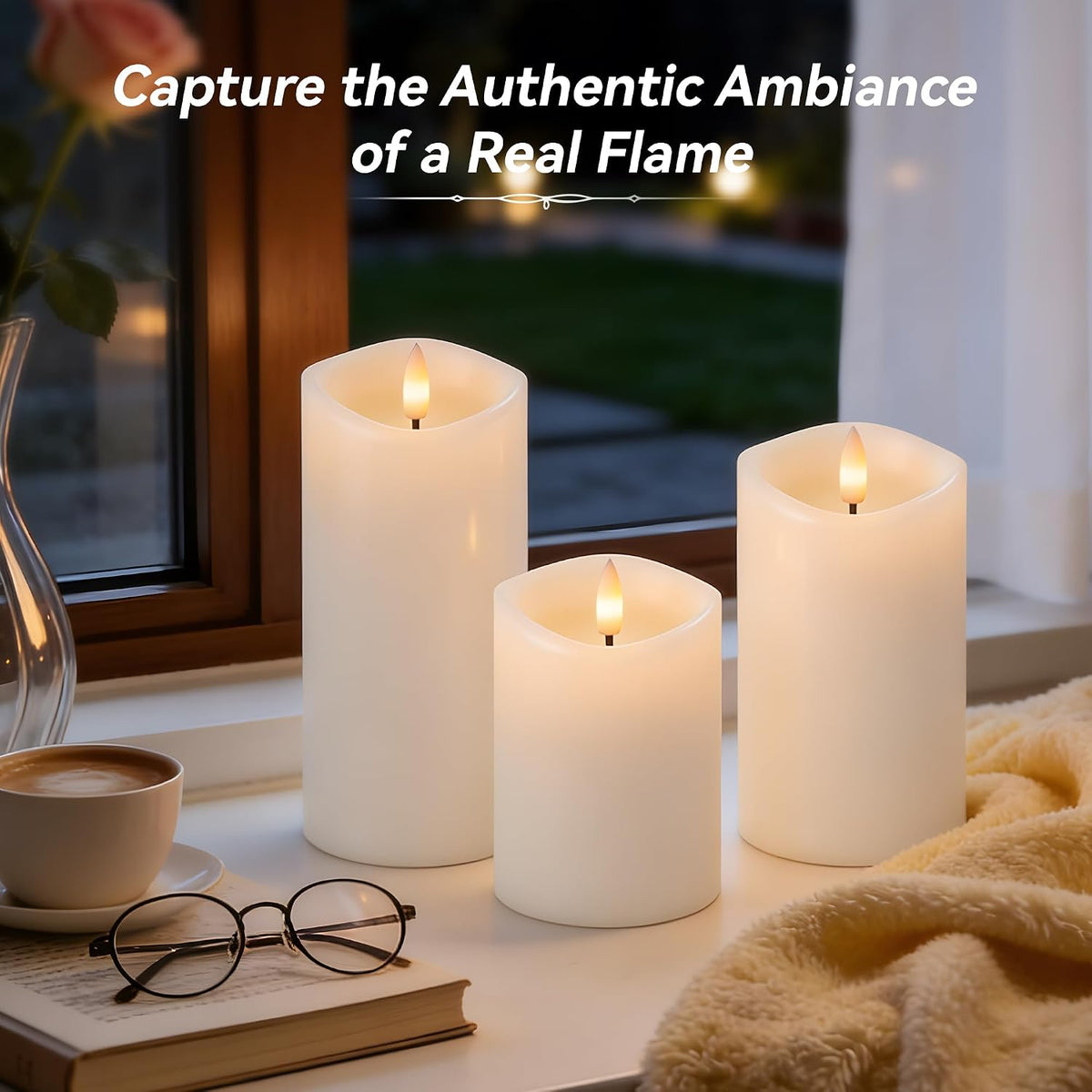 Rechargeable Flickering Flameless Candles Melted Edge Battery Operated with Remote and Timer, Real Wax LED USB Type-C