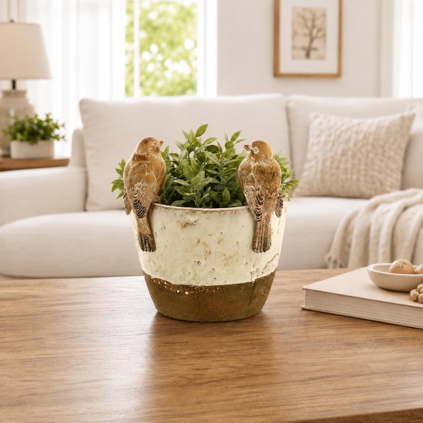 Hand-Painted Rustic Sitting Pot Hanger Birds Set