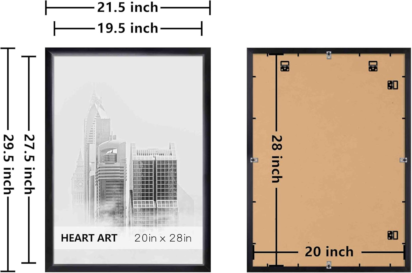 HEART ART 20x28 Poster Frames Without Mat Set of 4, Black | picture frames 20 x 28 Poster Frames