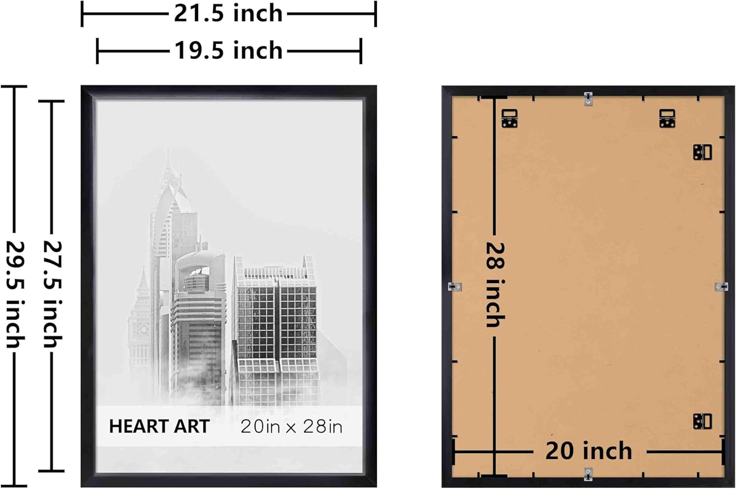 HEART ART 20x28 Poster Frames Without Mat Set of 4, Black | picture frames 20 x 28 Poster Frames