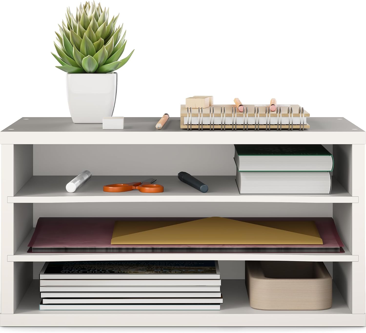 Ballucci Paper Organizer, 3-Tier Stackable Wood Desk Organizer, Document File Organizer and Mail Sorter with Adjustable