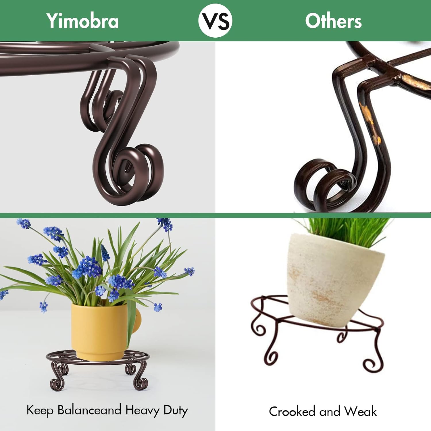 Yimobra 2 Pack Plant Stand for Flower Pot Heavy Duty Potted Holder Indoor Outdoor Metal Rustproof Iron Garden Container