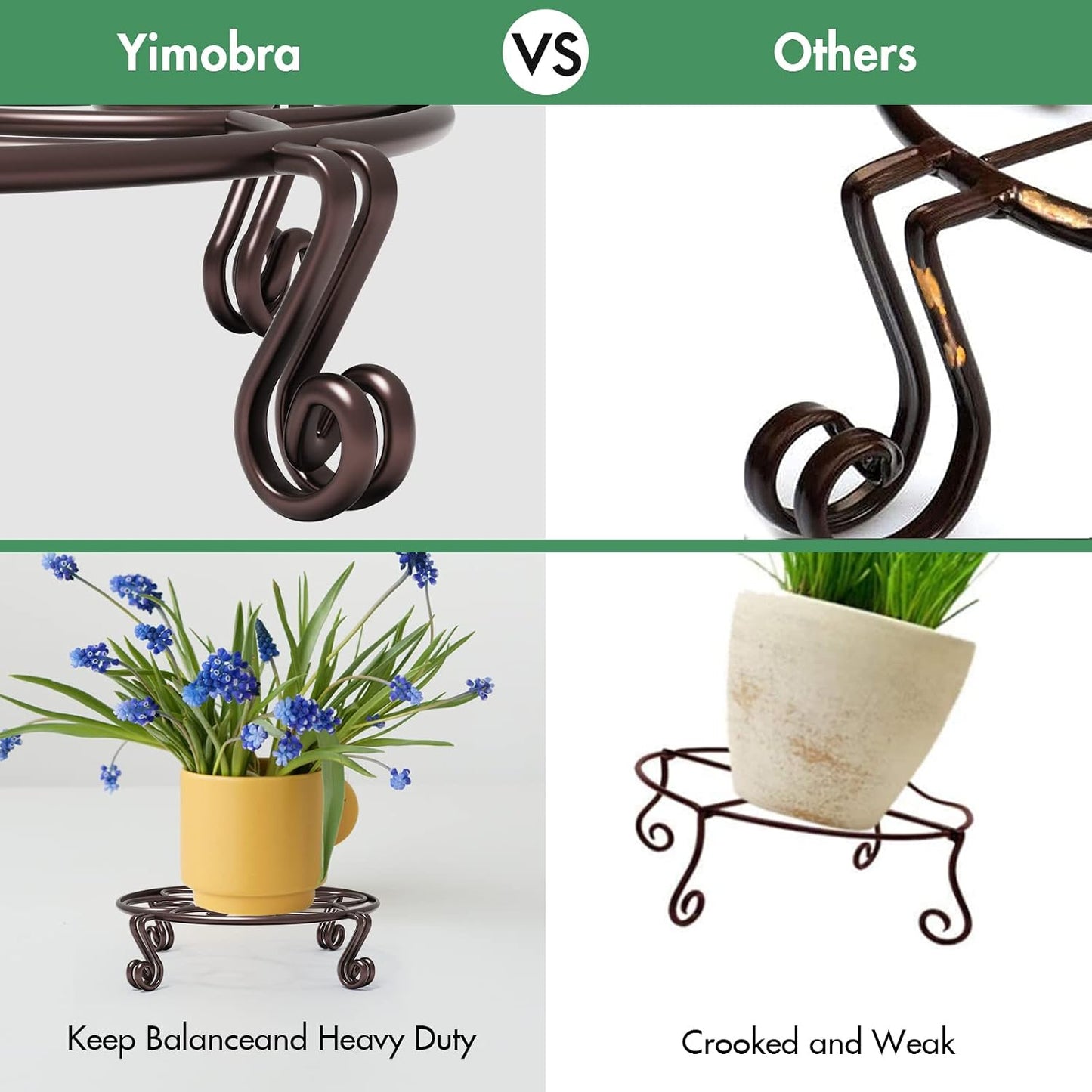 Yimobra 4 Pack Plant Stand for Flower Pot Heavy Duty Potted Holder Indoor Outdoor Metal Rustproof Iron Garden Container