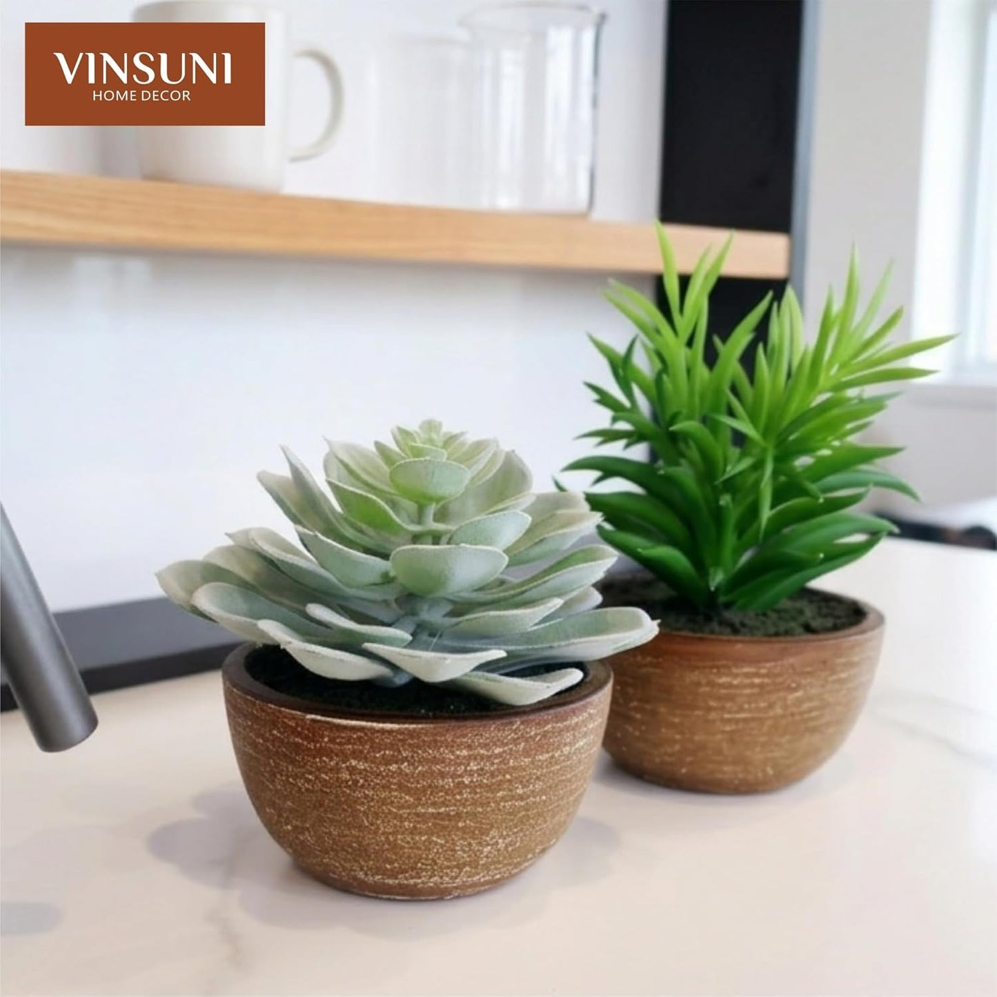 Artificial Succulents Plastic Artificial Plant / Succlents In Pots / Green / Set of 2