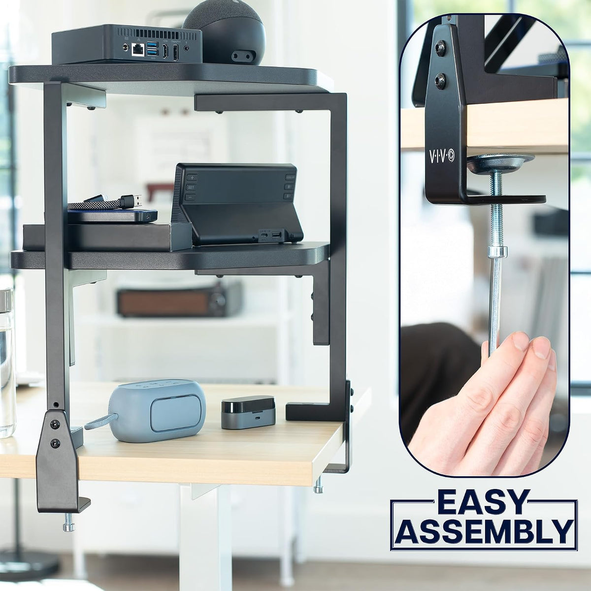 VIVO Corner Clamp-on 17 inch Above or Below Desk 2-Tier Shelving Unit for Table Accessories, Gaming Devices, and More