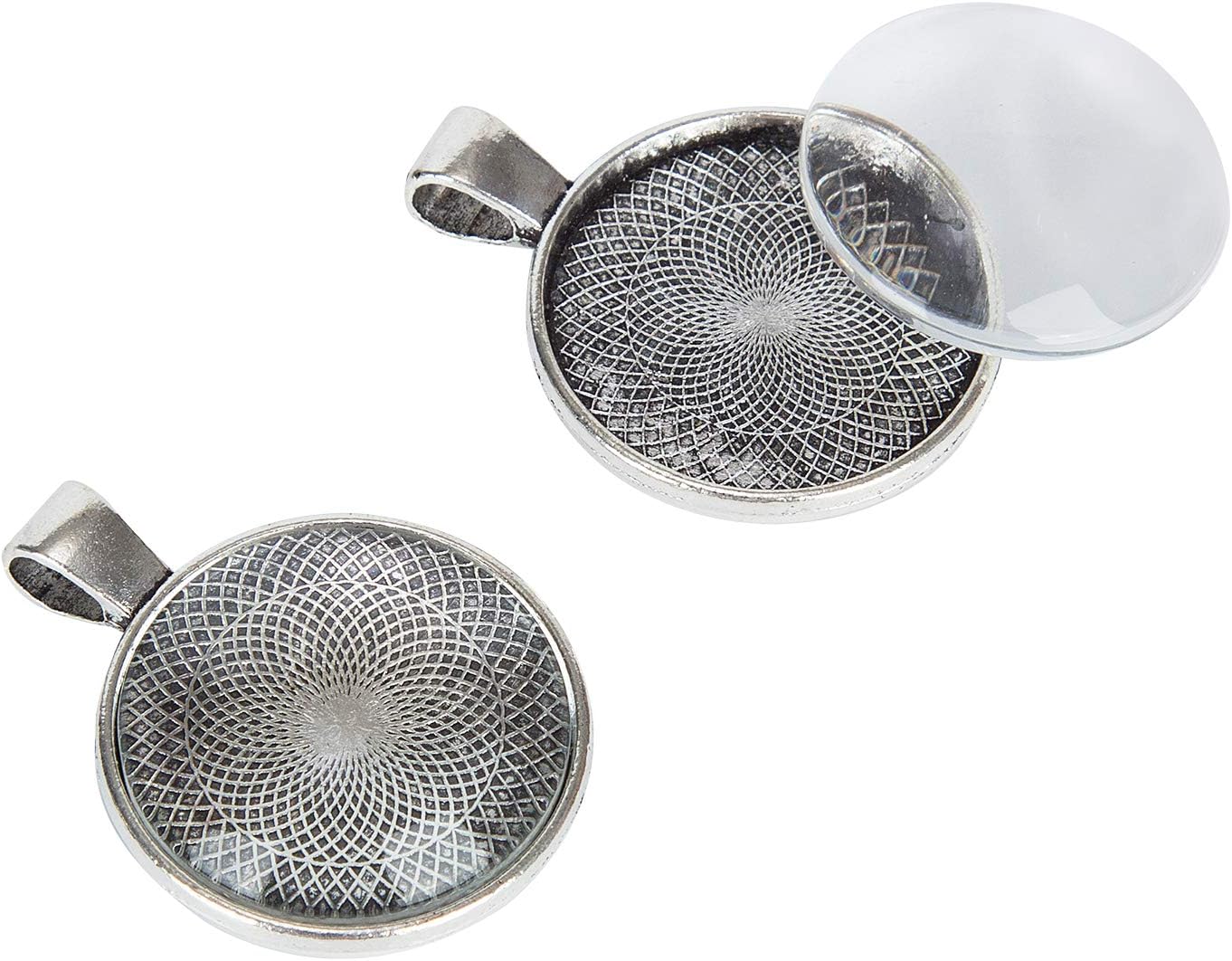 5 Styles Pendant Trays Round & Square & Heart & / Metal Pendant+ Bright Glass Cabochon / Set of 60