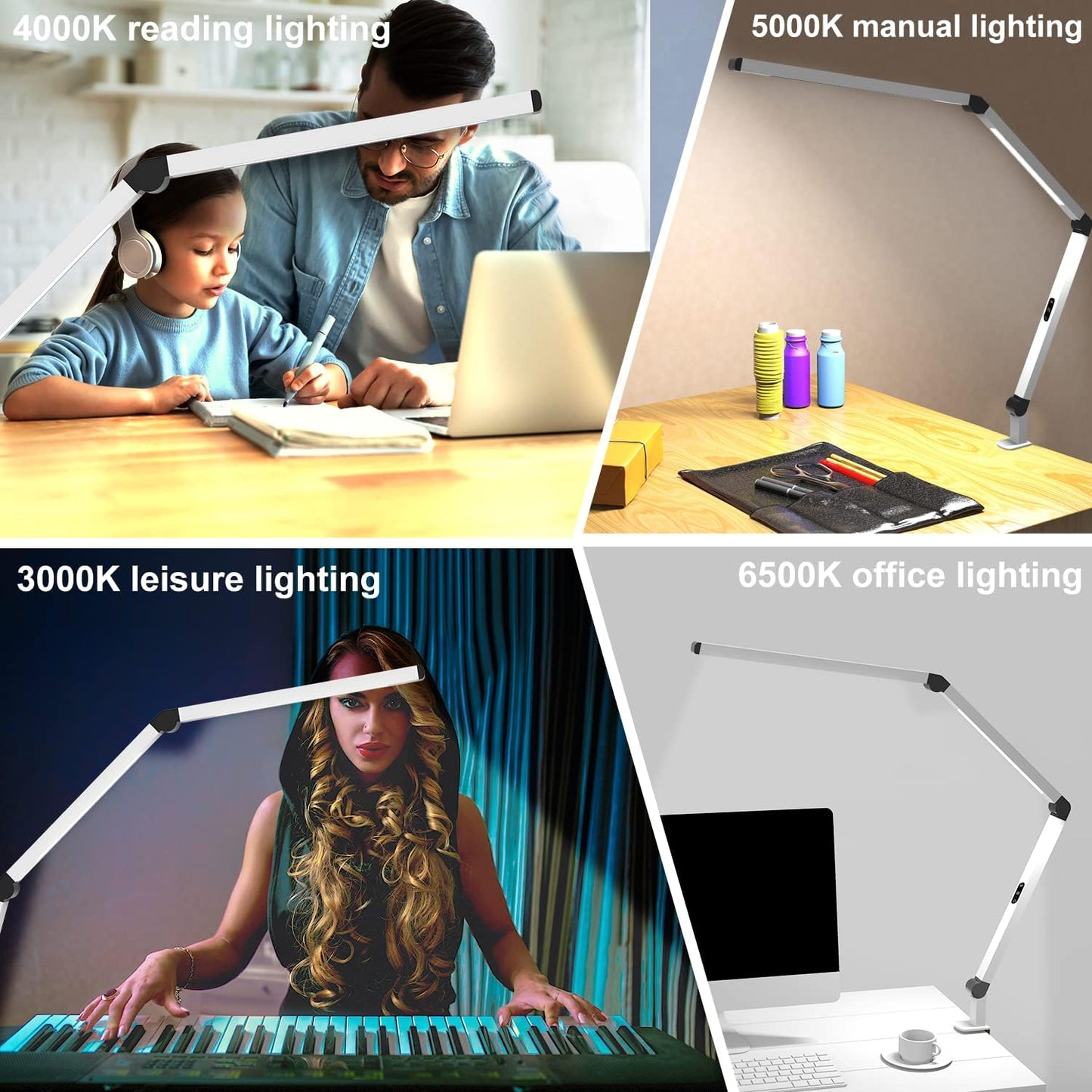 LED Desk Lamp with Clamp, Dual Light Table Lamp with Adjustable Swing Arm, Eye-Care 4 CCT Modes & 5 Brightness Levels