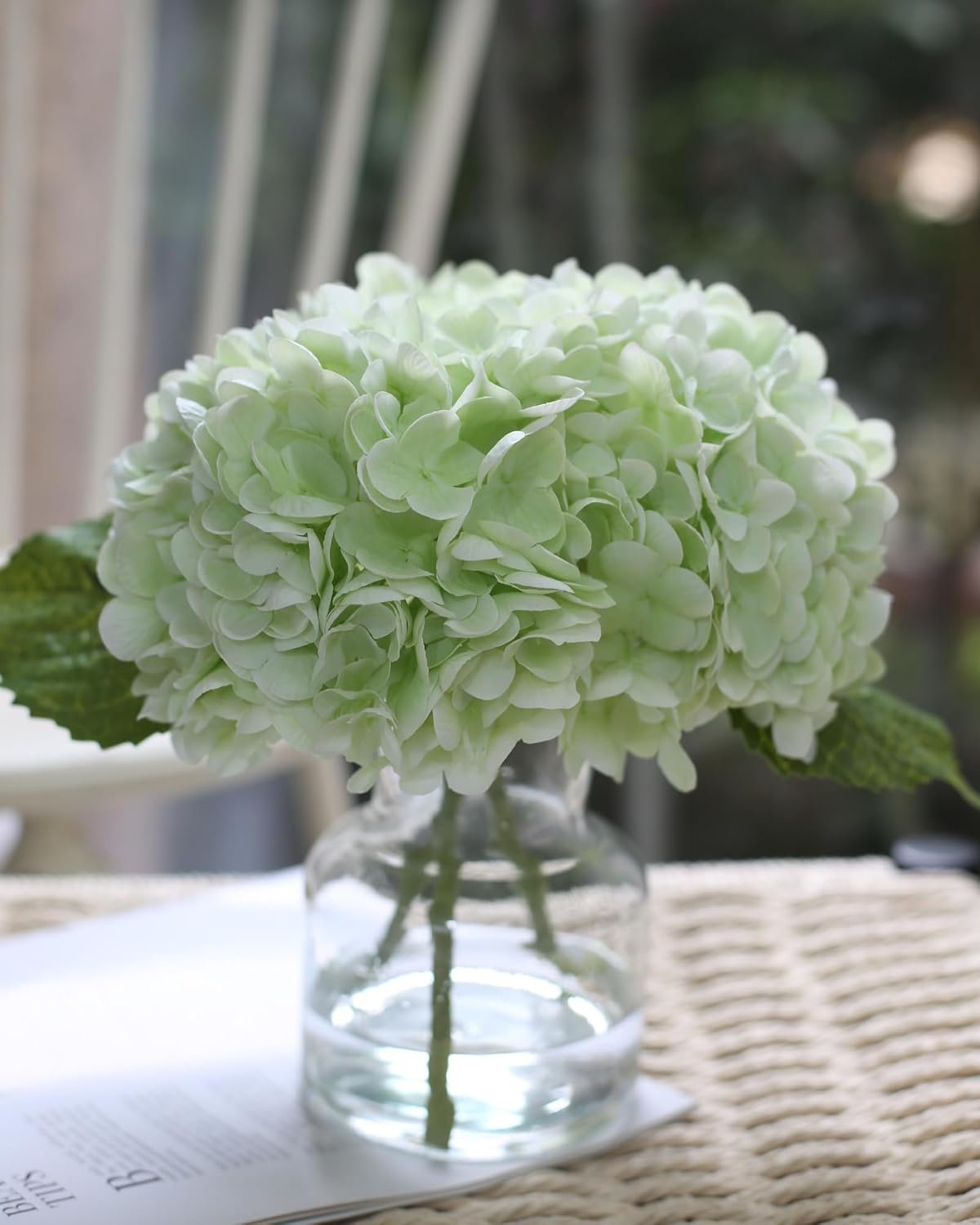 Real Touch Artificial Flowers Hydrangea in Vase / Light Green