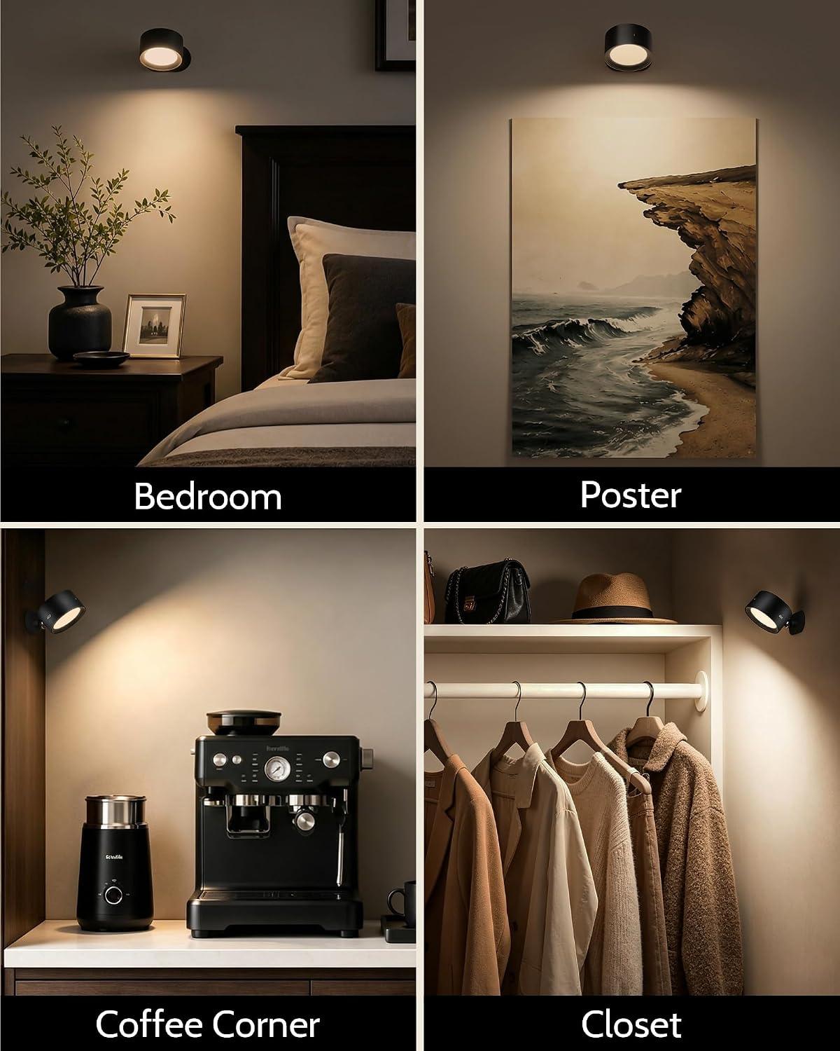 LED Wall Mounted Lights, Rechargeable Wall Sconces, 3 Color Temps, Remote & Touch, 360° Rotating and Dimmable for