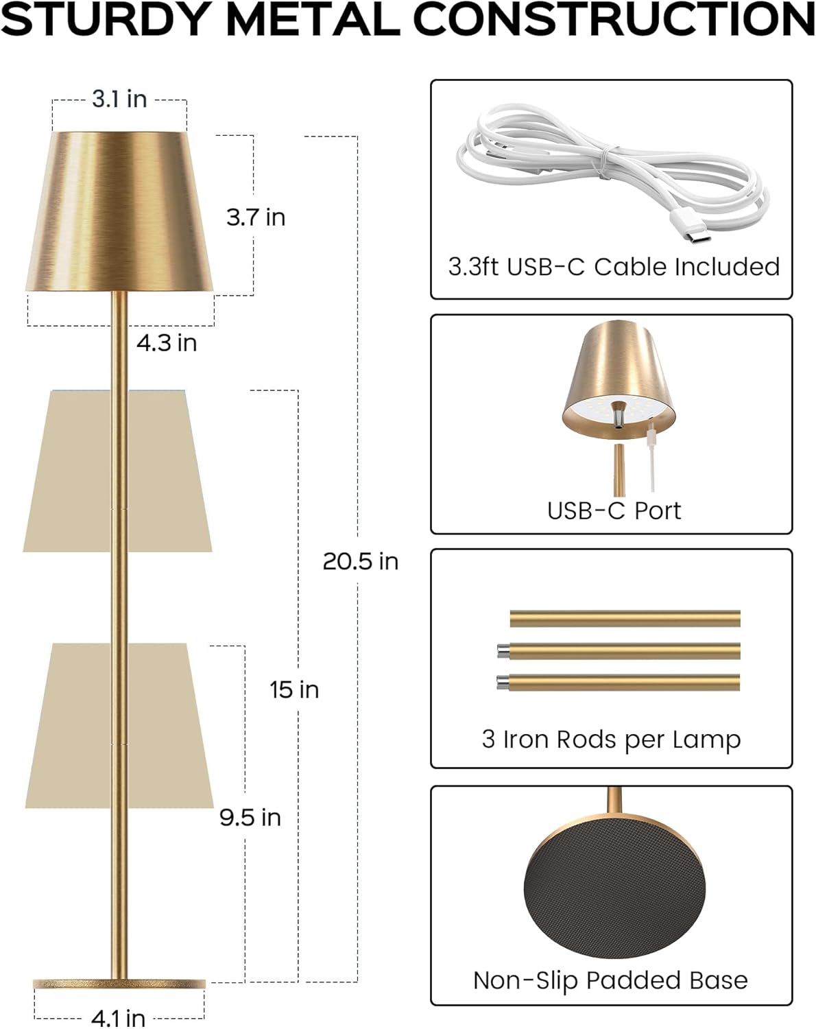 JACKYLED Cordless Table Lamps Rechargeable, 3 Adjustable Height, 5000 Capactiy Operated, 3 Colors Smooth Dimming