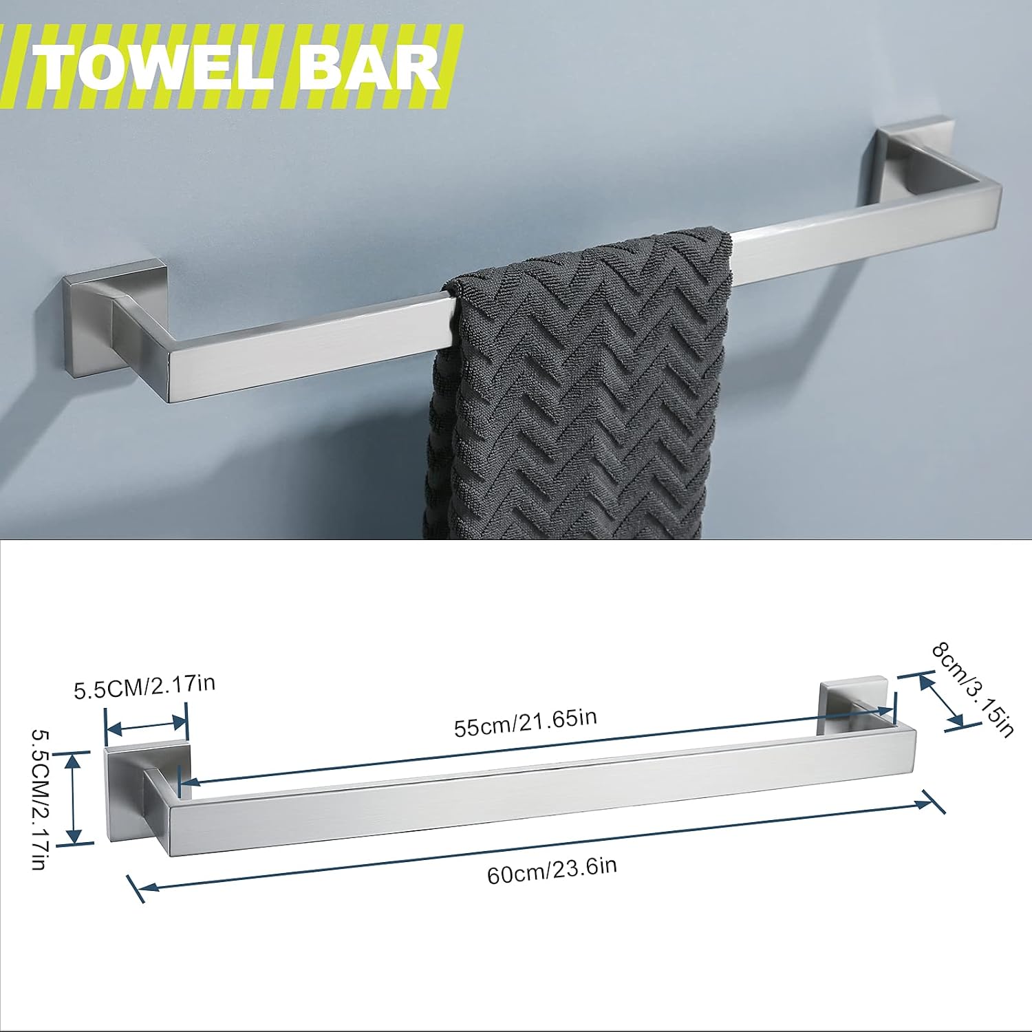 Brushed 4-Piece Bathroom Hardware Set Premium Stainless Steel Bath Towel Bar Sets Wall Mounted Square Bathroom