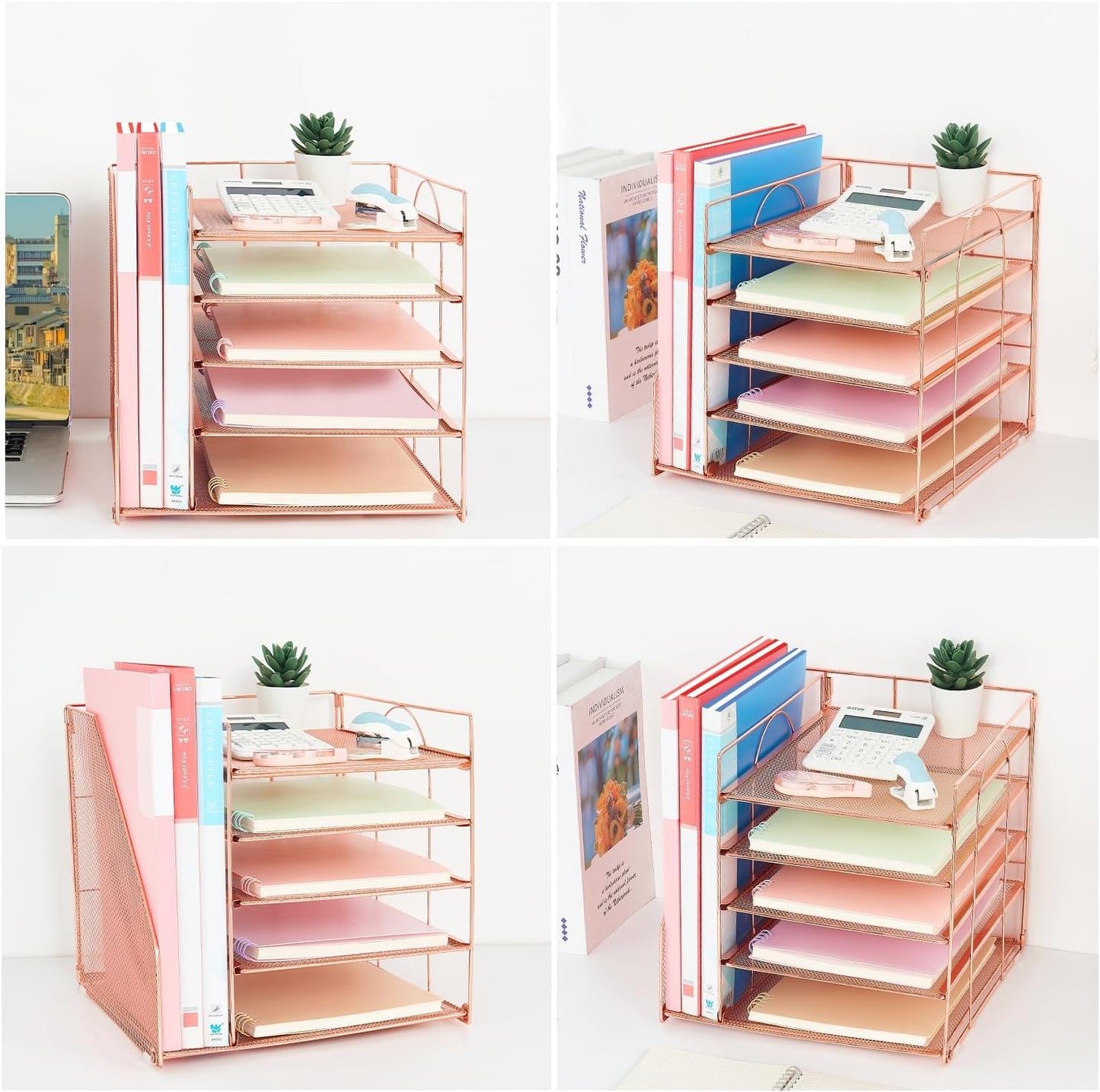 LEKETREE Desk Organizers and Accessories, 5-Tier Paper Letter Tray Organizer with File Holder, Desktop Organizer for