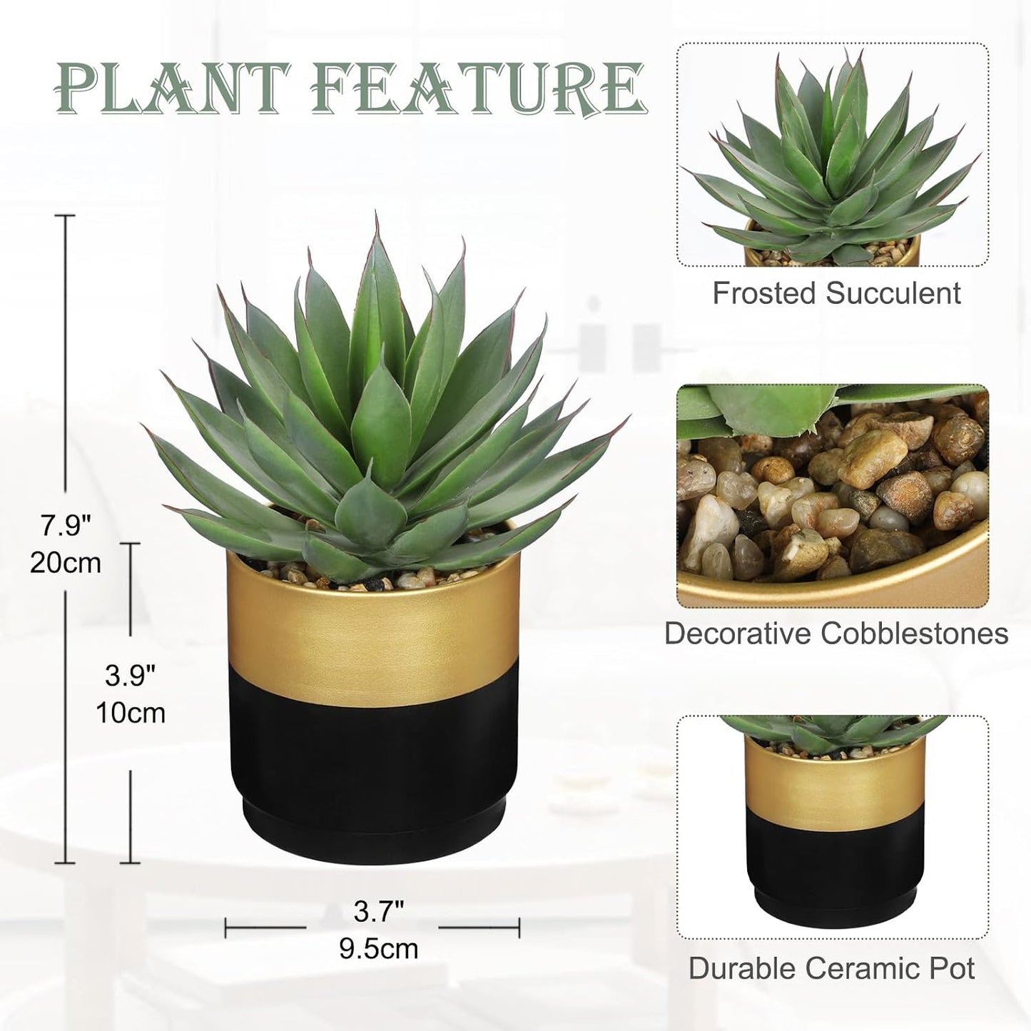 Succulents Plants Artificial / Aloe-gold Black Metal Pot