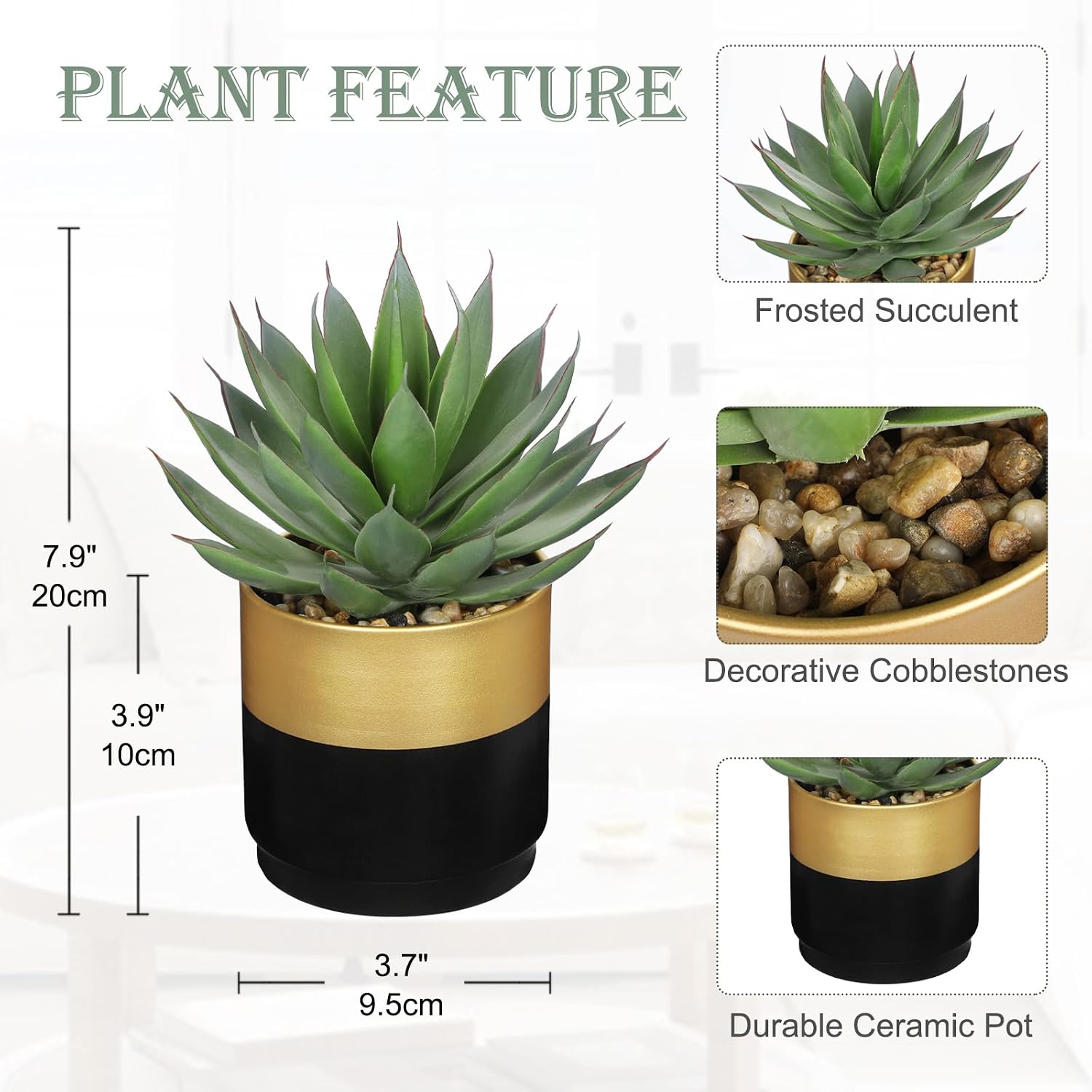 Succulents Plants Artificial / Aloe-gold Black Metal Pot