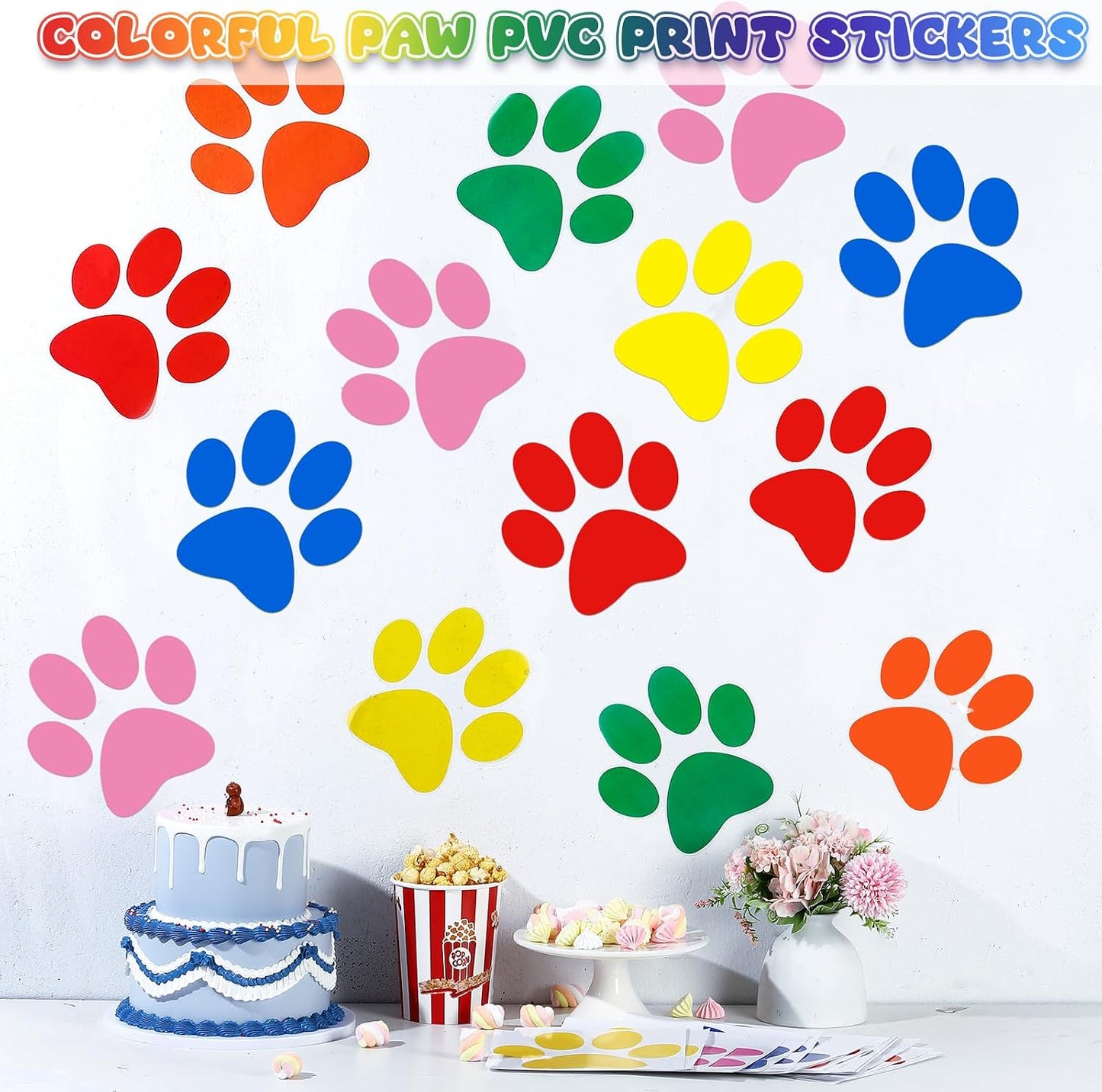 Paw Print Floor Decal 7.5" Large Pawprints Wall Cling Self Adhesive / Multi Color / Set of 30