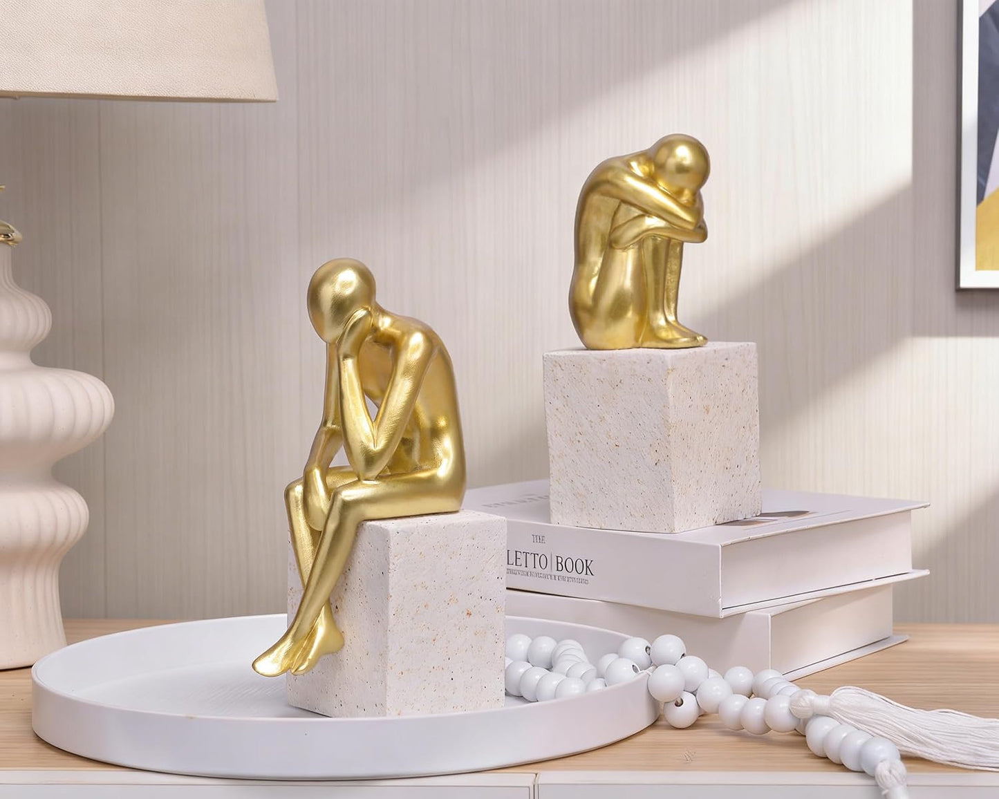 Unique Statue / Resin Book Ends / Thinker / Gold