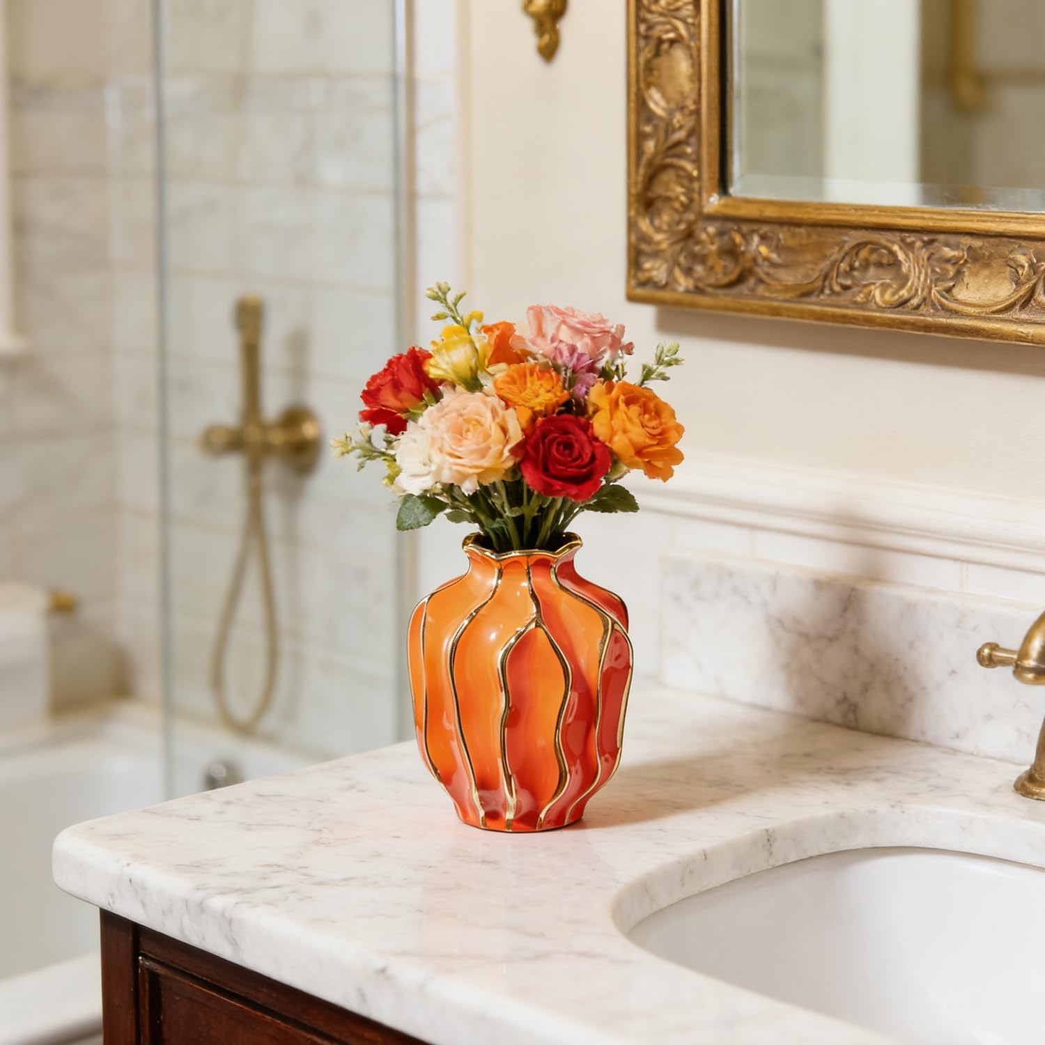 Decorative Ceramic Flower Vase / Orange-pomegranate-shaped