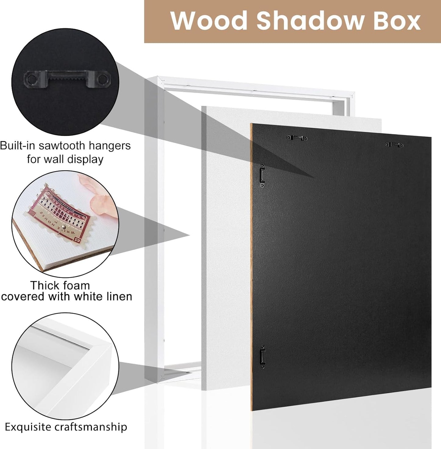 Califortree Large 16x20 Shadow Box Frame with Soft Linen Back - Memory Display Case, Shatterproof Plexiglass, 12 Push
