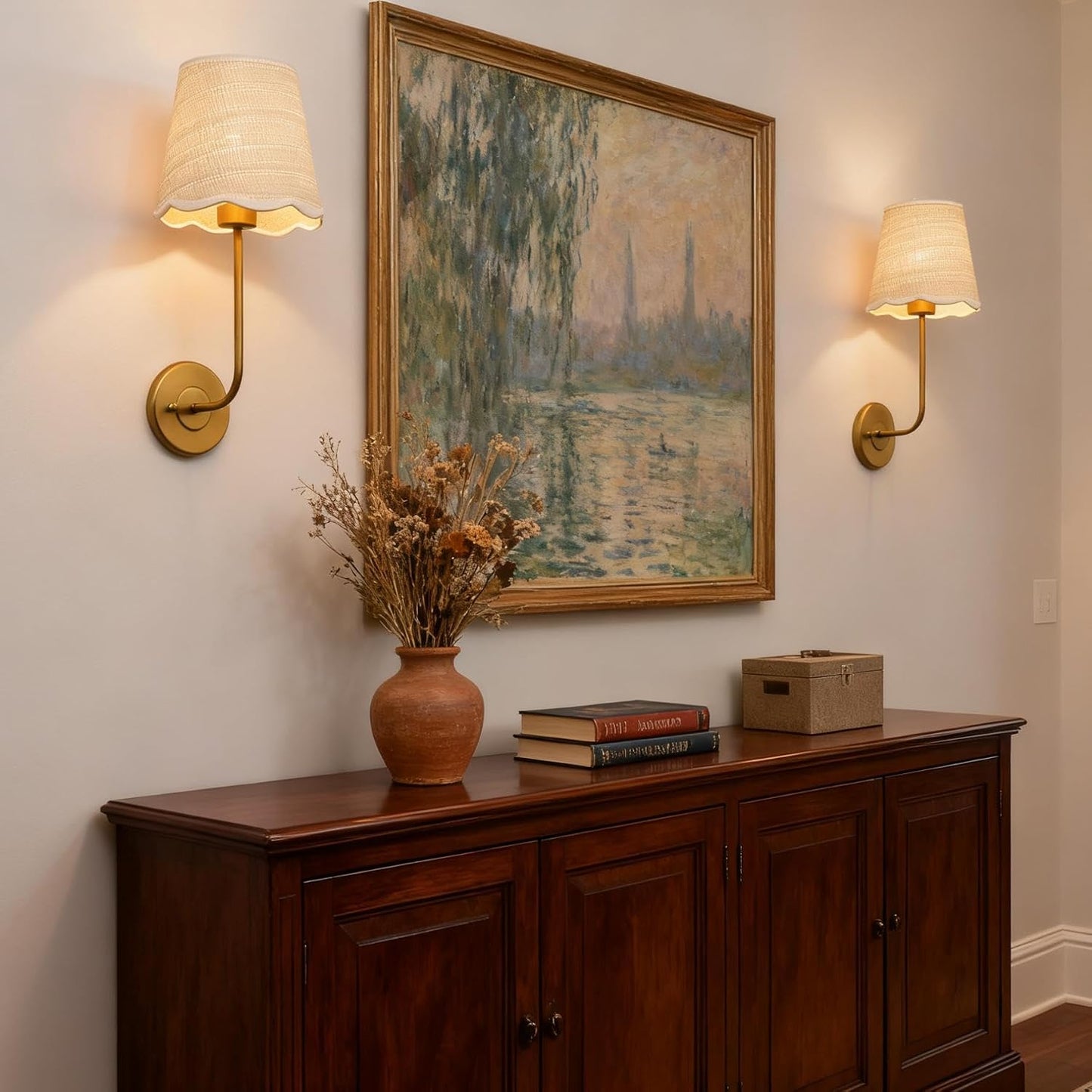 Hardwired Bathroom Vanity Lights Curved Arm / Brass-rattan / Woven Rattan / Set of 2