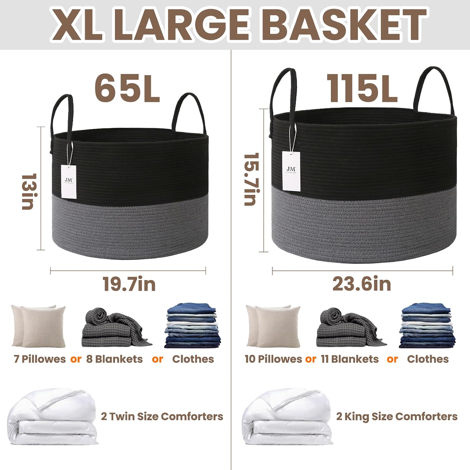 Extra Large Blanket Basket / Black&grey / 65L