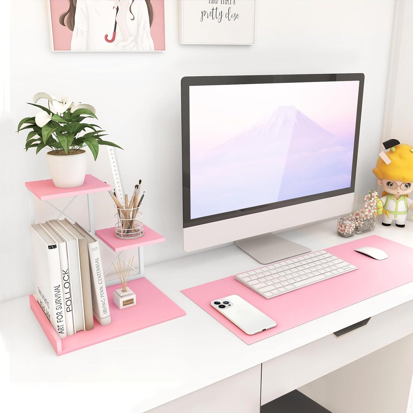 3 Tier Wooden Desk Supplies Organizers / Pink