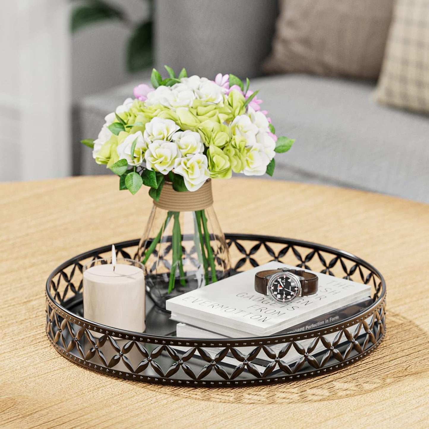 Vanity Tray / Floral-black / 11 Inch