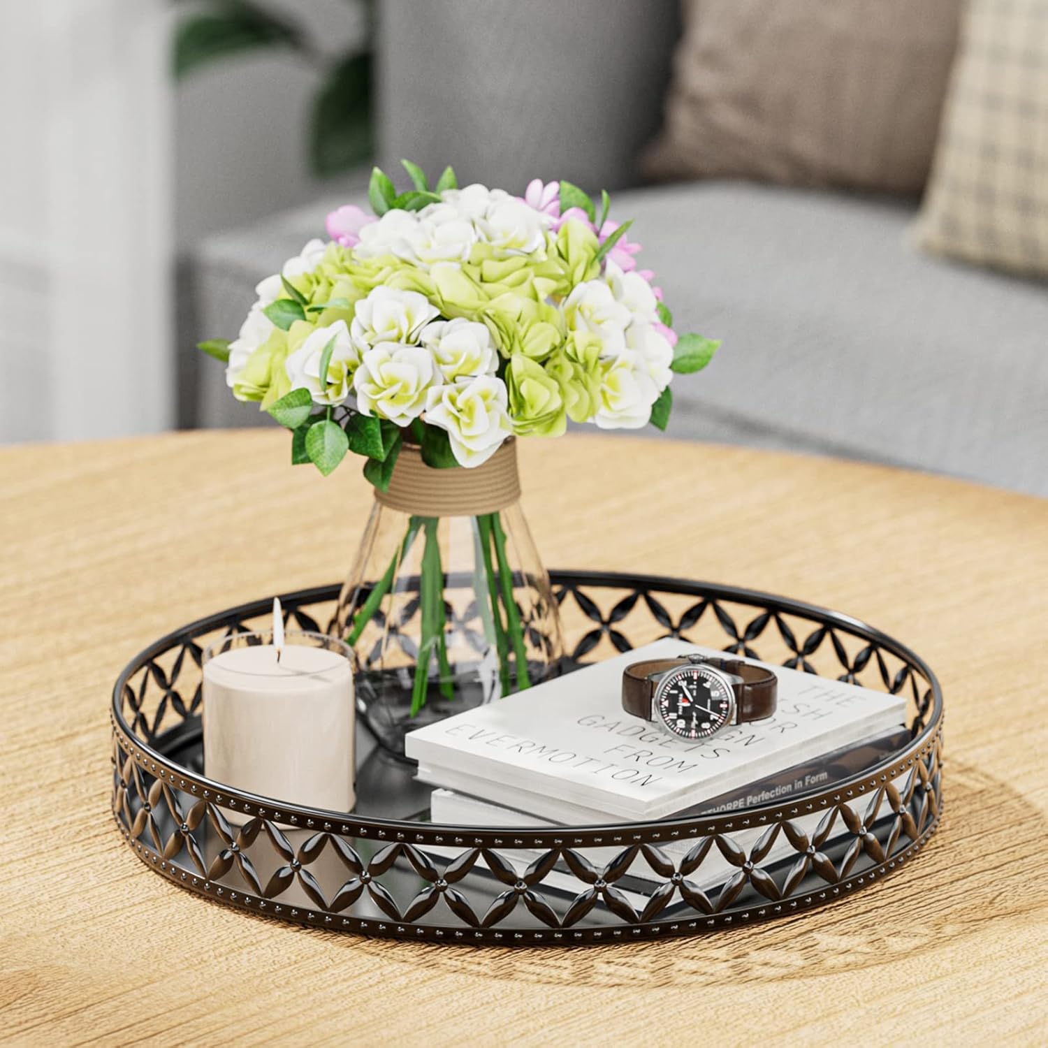 Vanity Tray / Floral-black / 11 Inch
