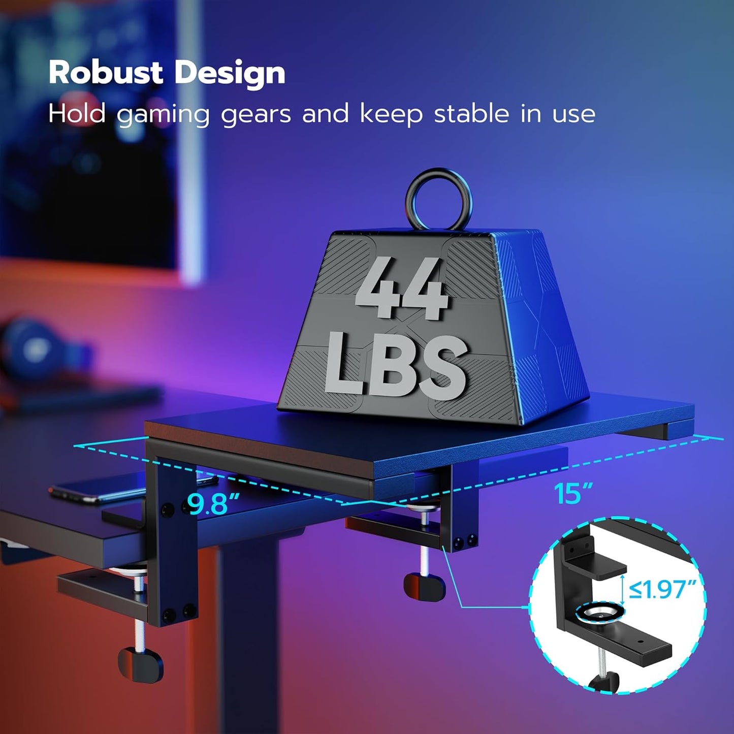ARES WING Clamp-On Desk Extender Monitor Shelf, 15x9.8 up to 44lbs | Desktop Riser for Office/Gaming，Space