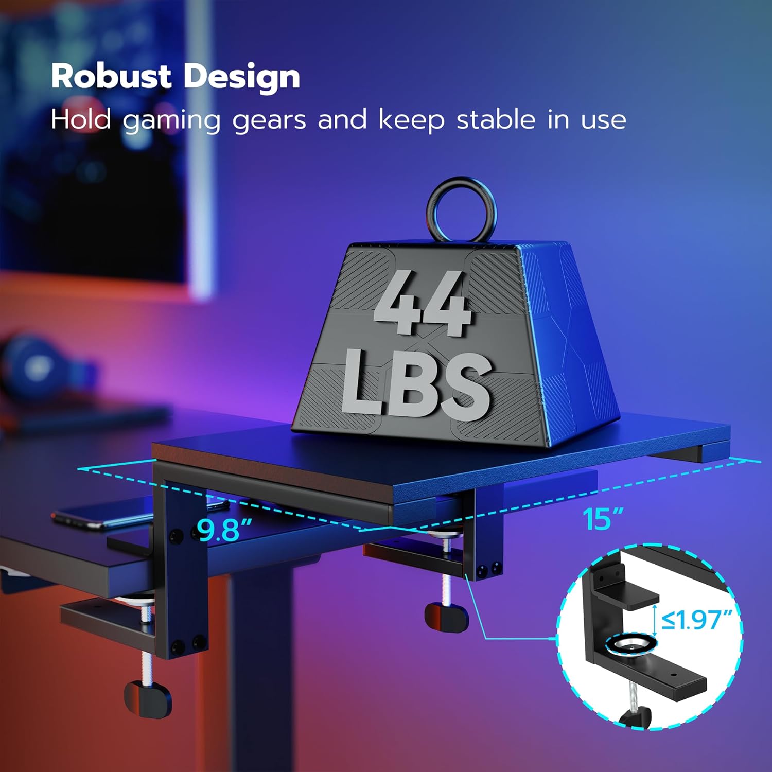 ARES WING Clamp-On Desk Extender Monitor Shelf, 15x9.8 up to 44lbs | Desktop Riser for Office/Gaming，Space