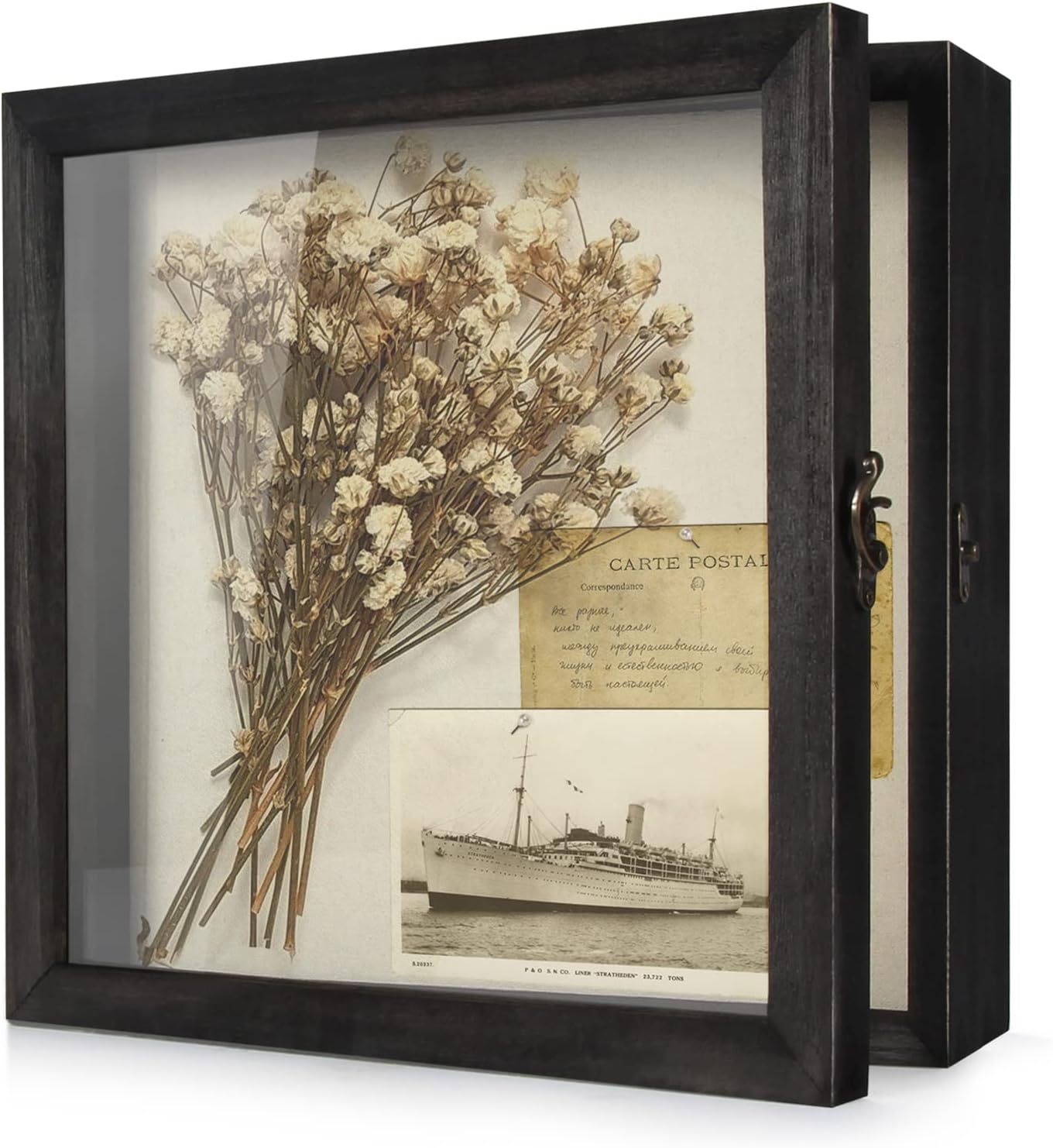 TJ.MOREE Shadow Box 12 x 12 Display Case Wood Picture Frame Memory Black | Fits 10.6x10.6 Inserts with Linen Back &
