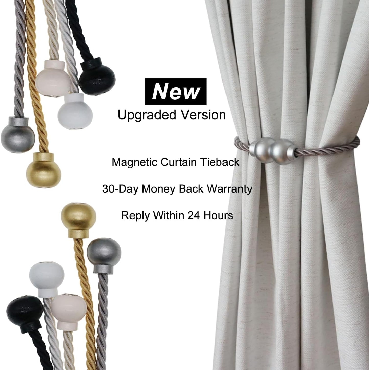 6Pcs Magnetic Curtain Tiebacks Modern Handmade Rope Curtain Tie Backs Grey | Decorative Drapes Weave Holdbacks for Home