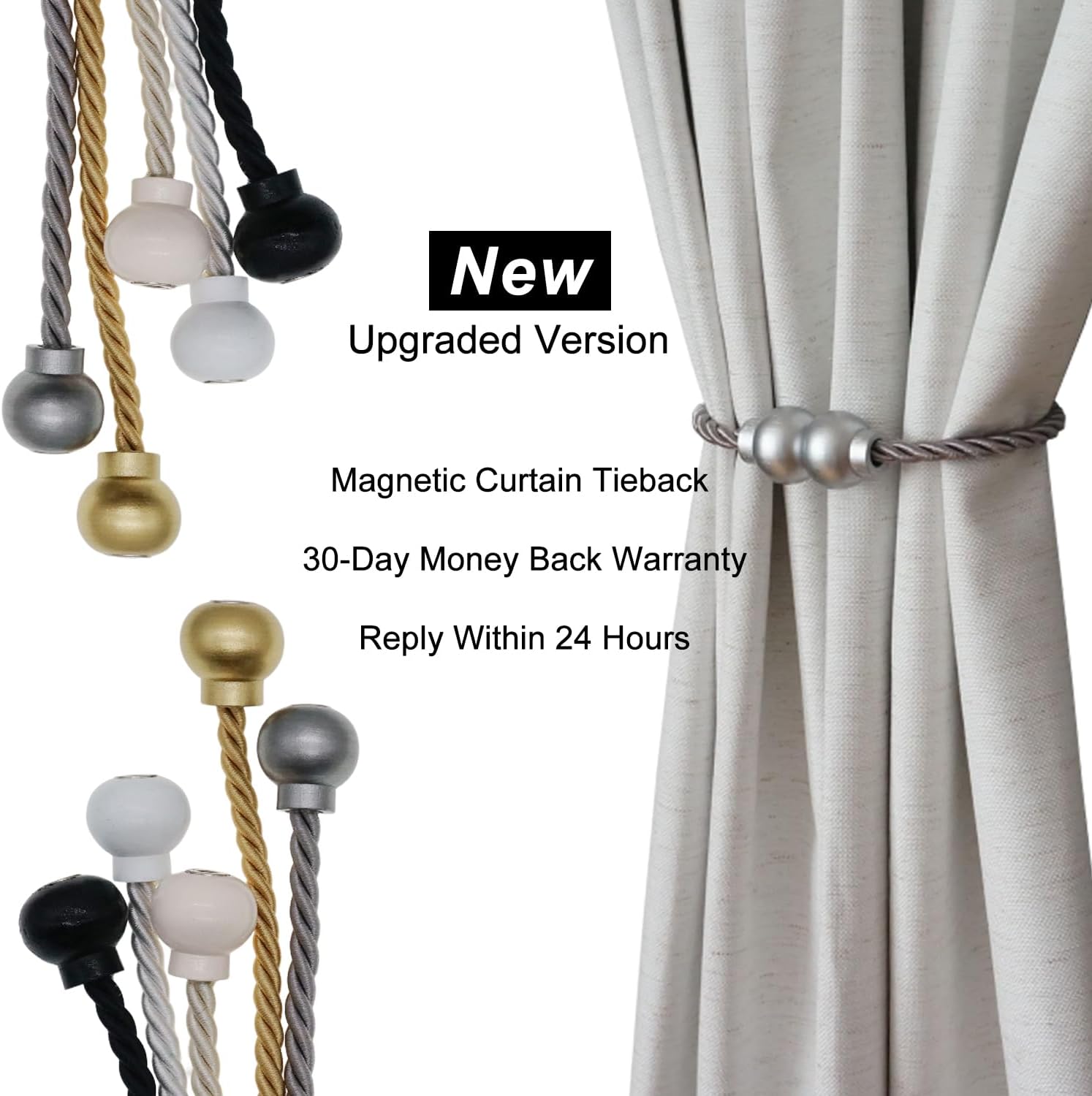 6Pcs Magnetic Curtain Tiebacks Modern Handmade Rope Curtain Tie Backs Grey | Decorative Drapes Weave Holdbacks for Home