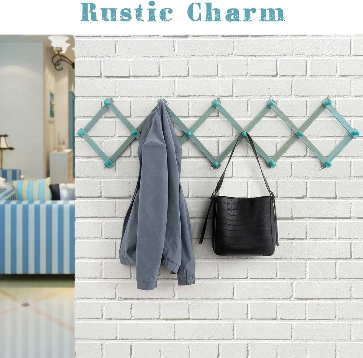 SCUNDA Beachy Coastal Wall Rack with 16 Hanging Hooks, Beach Decorations for Home, Nautical Style Wall Mounted Wood