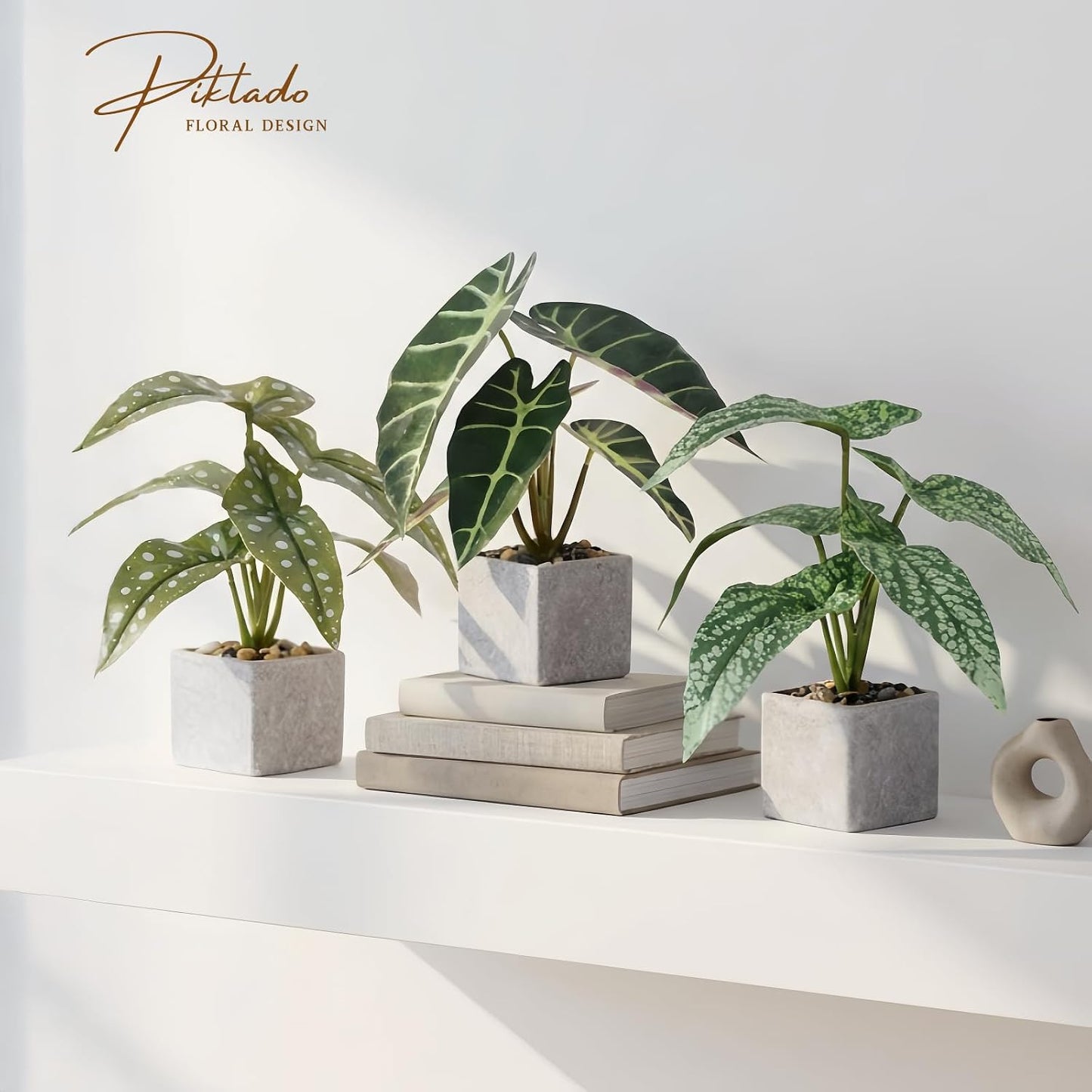 Small Fake Plants Artificial Begonia Leaves Faux Plants Indoor / Green / Set of 3