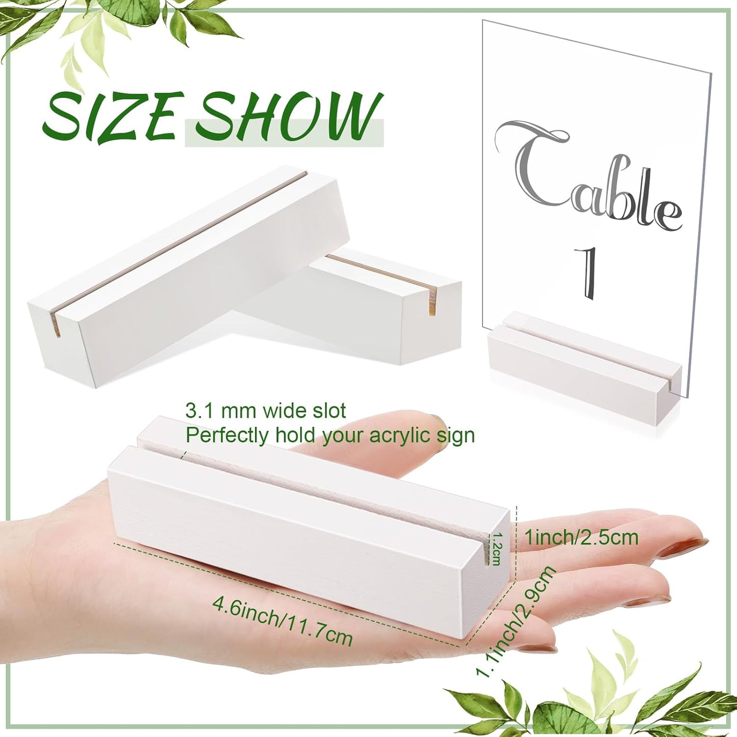 Wood Place Card Holders Wooden Table Number Holder Stands Name / White / 4.61 x 1.1 x 1 / Set of 12