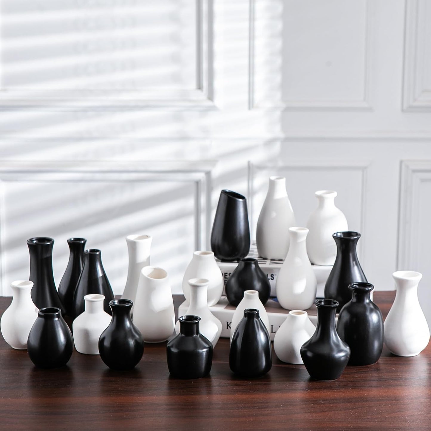 Modern mini ceramic vases / White / Set of 12