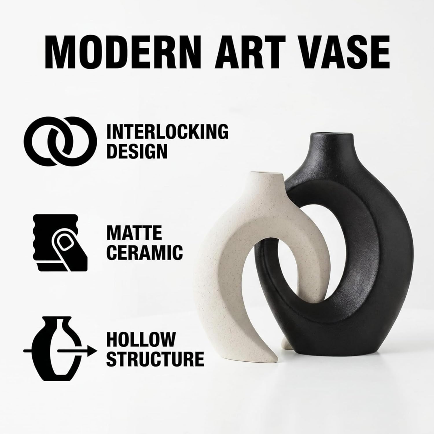 Black and Off-White Hollow Ceramic Vase / Black+off-white L / Set of 2