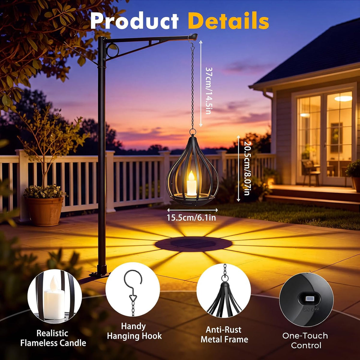 Solar Lanterns Outdoor Waterproof Hanging Solar Lights Outdoor Decor 2 Pack | Outdoor Solar Lanterns with Flickering