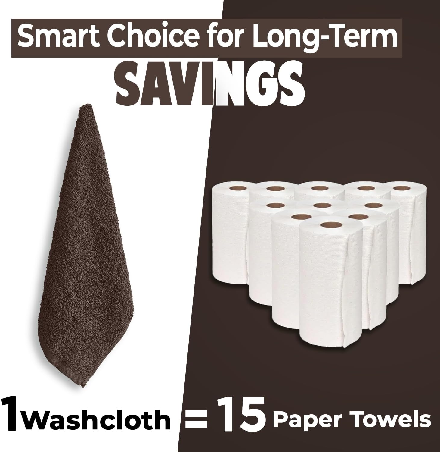 DAN RIVER 24 Pack Cotton Wash Cloths Set for Showering [12x12] Brown | Lighter Weight, Quick to Dry, Super Soft &