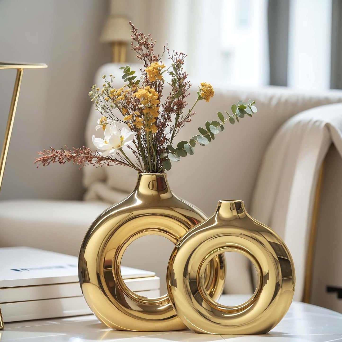Glossy Ceramic Vase / Gold / Set of 2