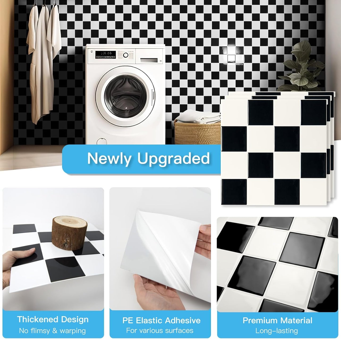 Self-Adhesive Wall Tile Stick on Kitchen Countertop / 12 x 12 / Black/white / Set of 10