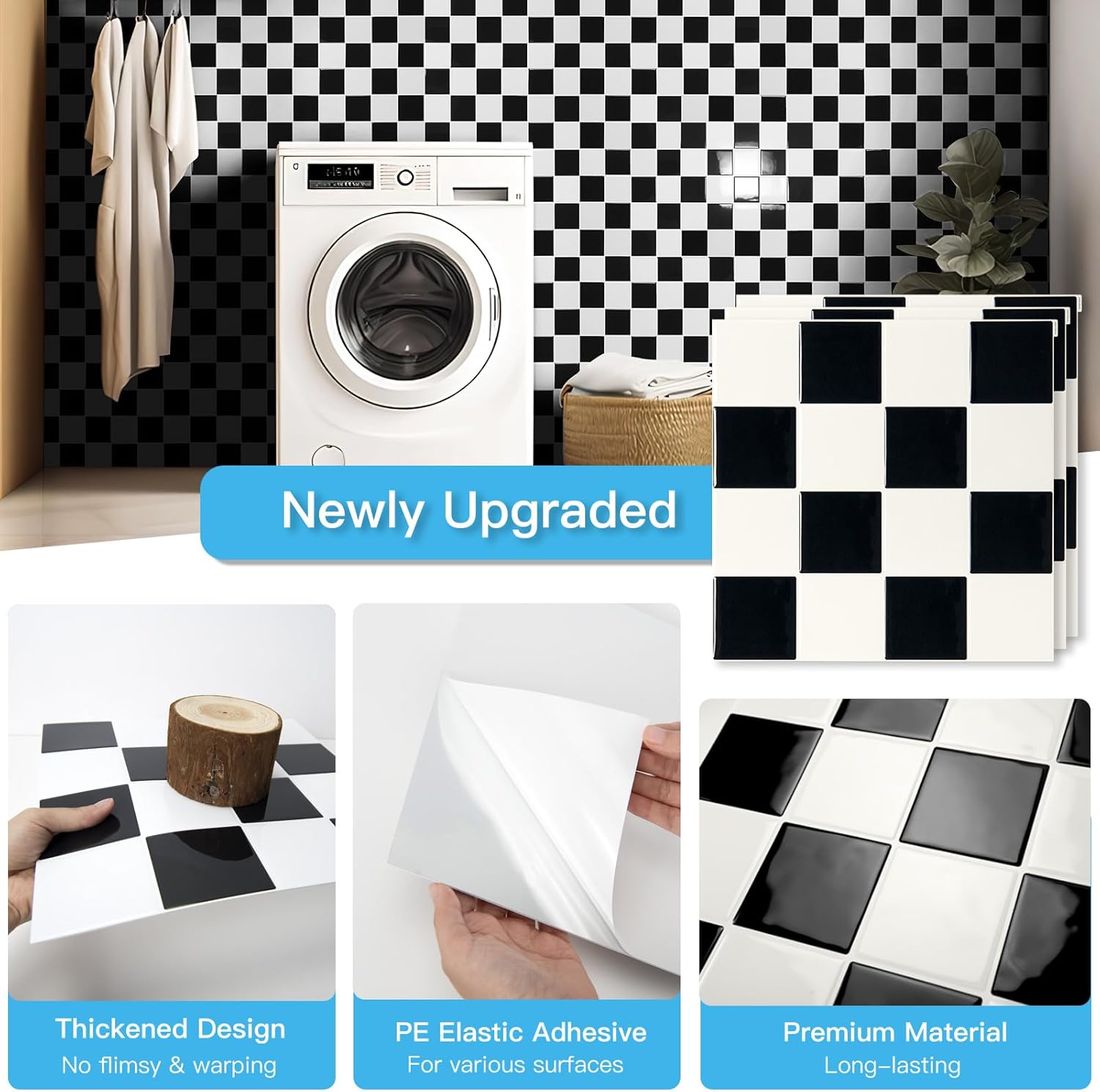 Self-Adhesive Wall Tile Stick on Kitchen Countertop / 12 x 12 / Black/white / Set of 10