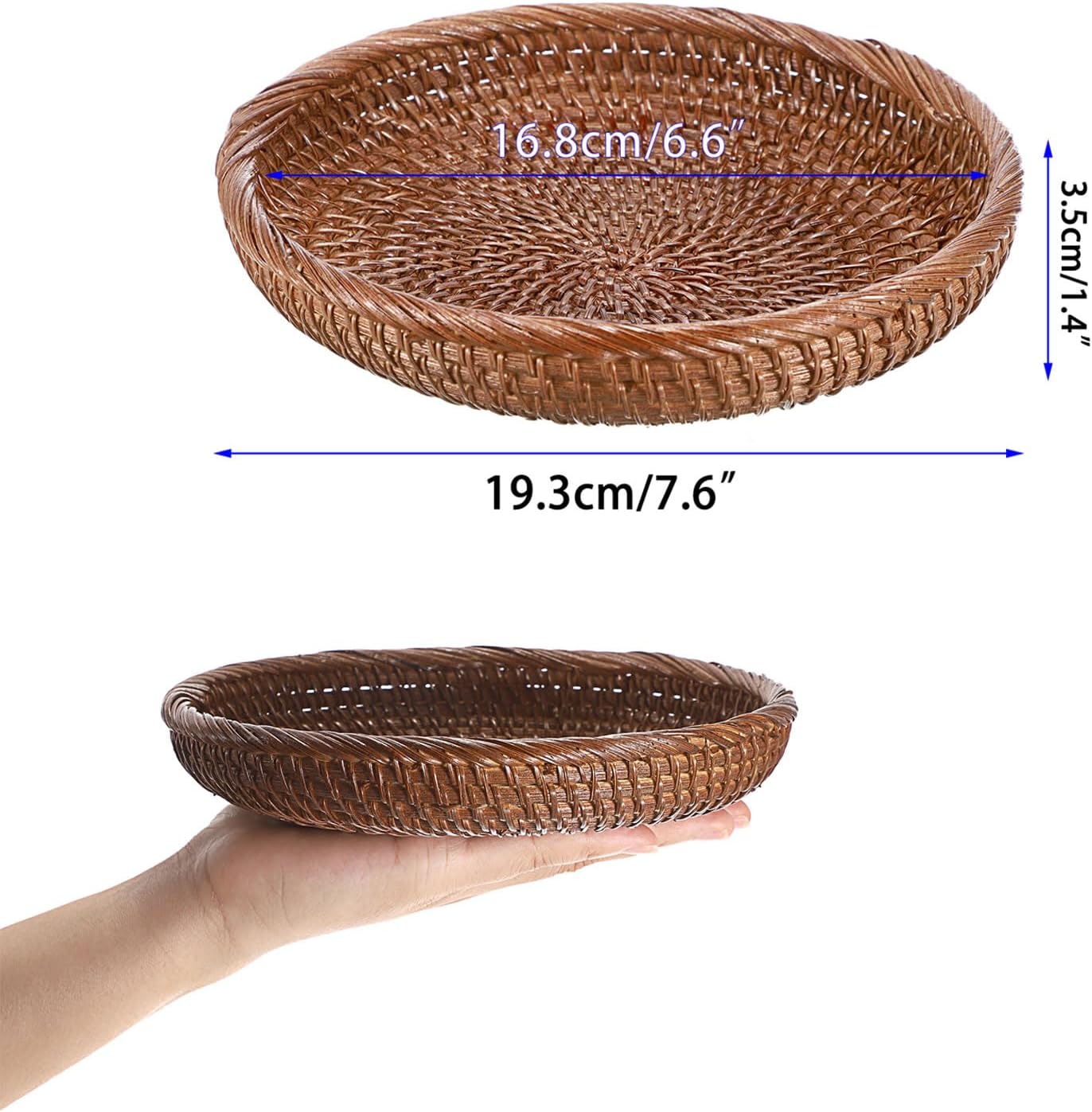Small Key Basket Bowl for Entryway 7.6" Round Woven Wicker Basket Fruit Serving / Small, 7.6 / Brown