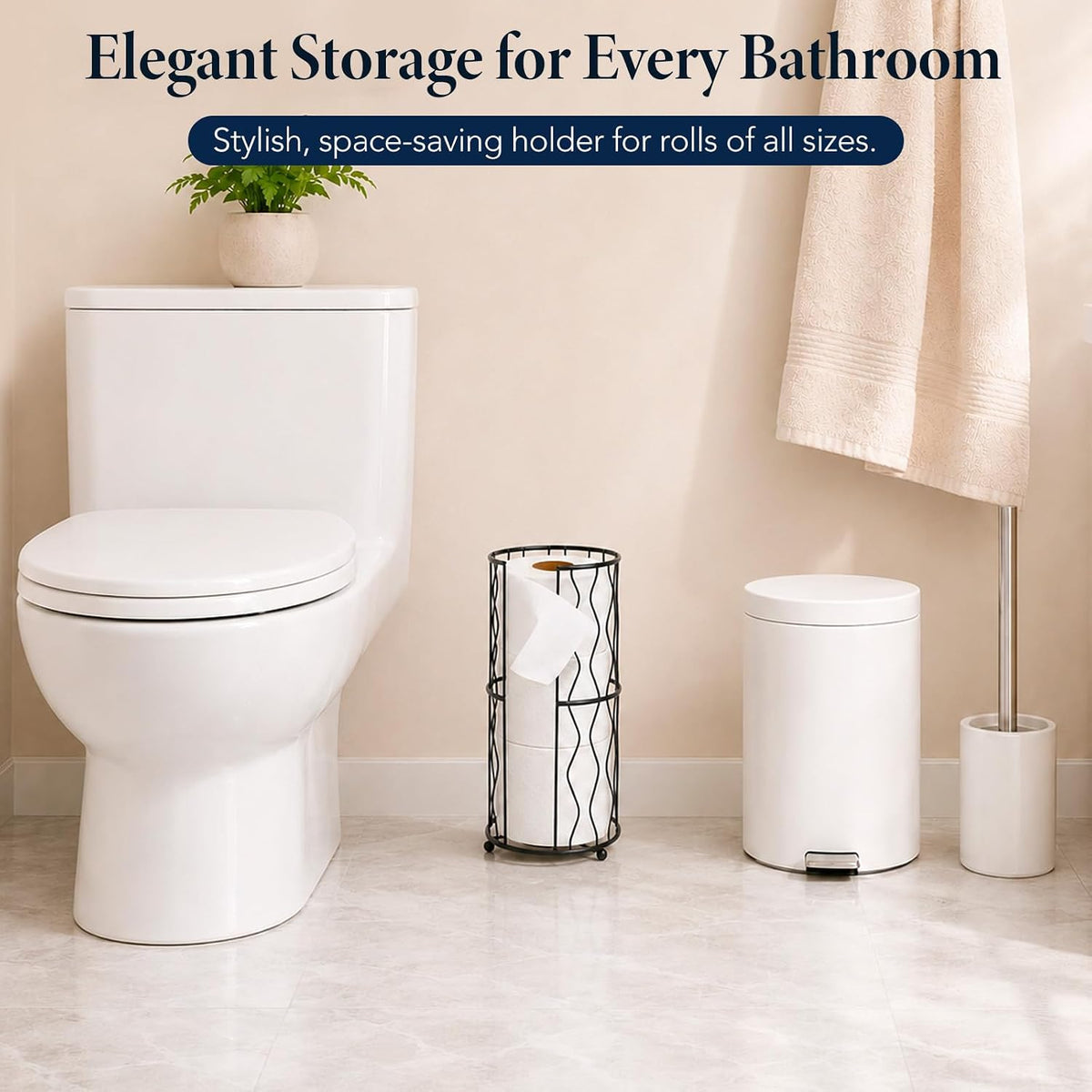 Modern Metal Freestanding Toilet Paper Roll Holder Stand and Dispenser with Storage for 3 Rolls of Reserve Toilet
